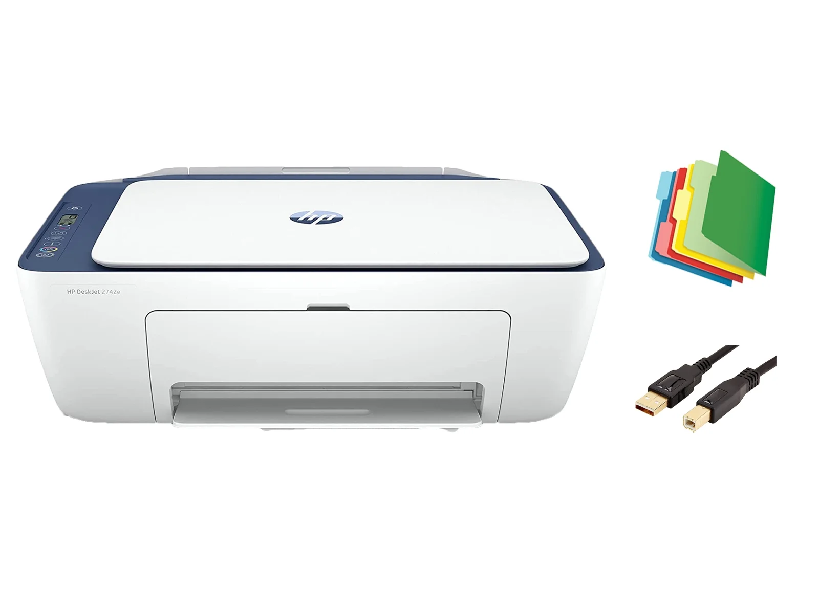 H_P DeskJet 27 Series Printer, All-in-One Color Inkjet Printer, Print Scan Copy, Mobile Printing, up to 9ppm, Wireless USB Connectivity, 4800 x 1200 dpi, with File Folders and MTC Printer Cable