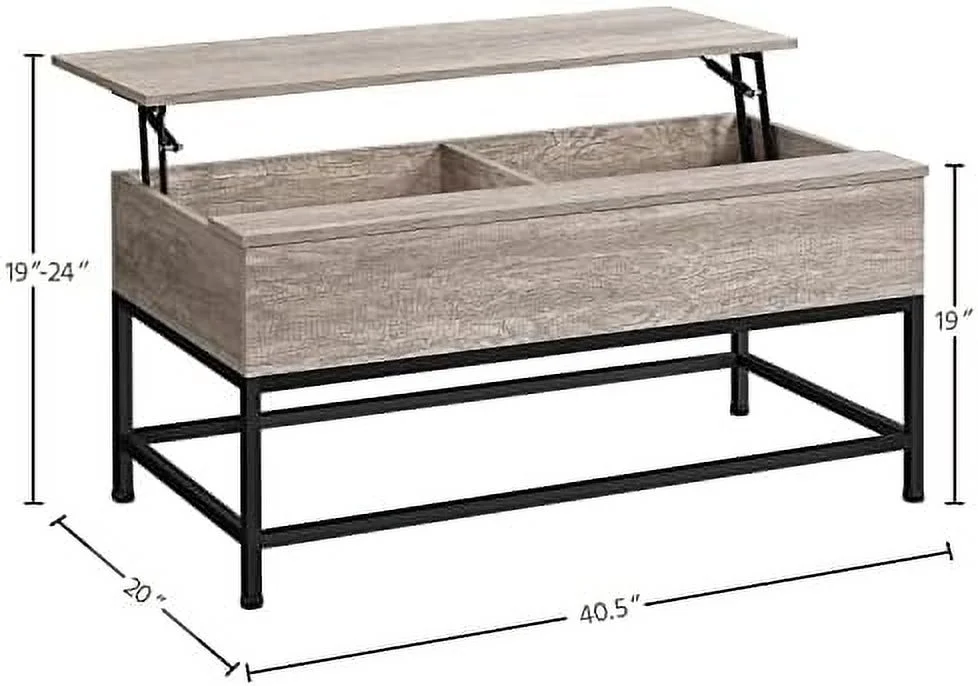 SJOPLMN 40" Industrial Lift Top Coffee Table with  for Living Room  Farmhouse Tea Table with Hidden  Compartments  Wooden Central Table with Sturdy Metal Frame  Gray