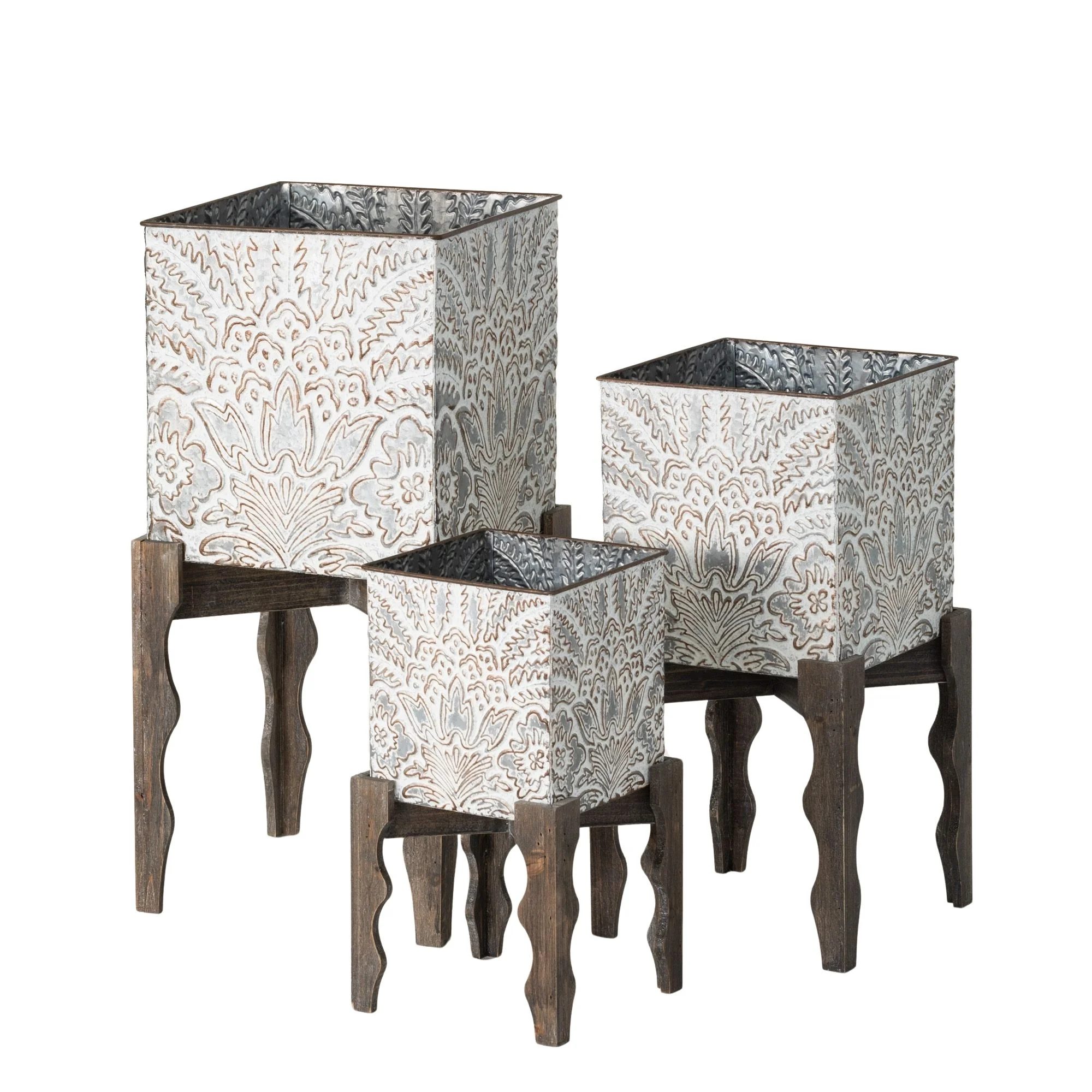 Sullivans Flourish Square Metal Planter Set of 3, 25