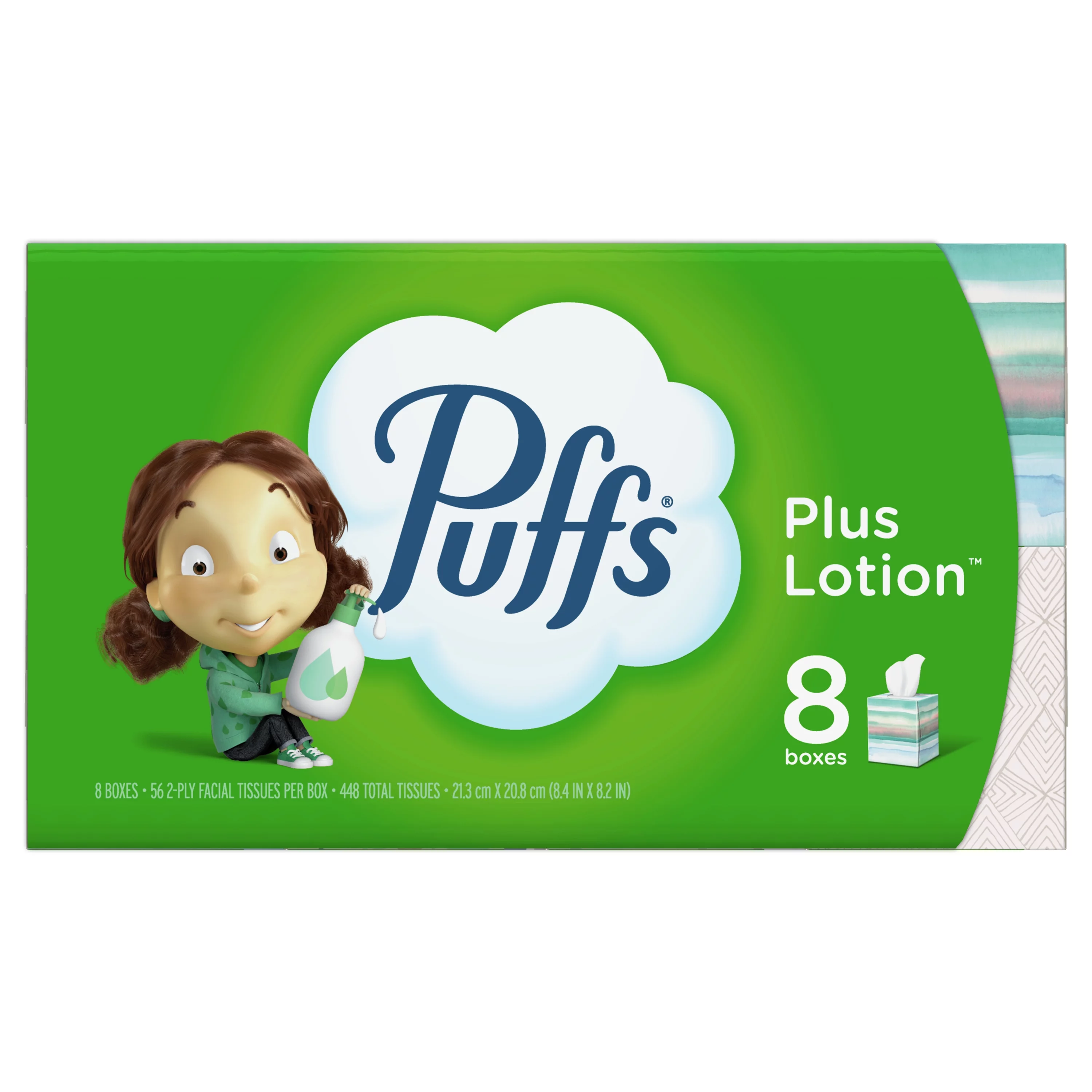 Puffs Plus Lotion Facial Tissue, 8 Cube Boxes, 56 Facial Tissues Per Cube