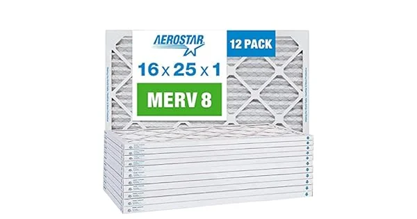 Aerostar 16x25x1 MERV 8 Pleated Air Filters (Actual Size: 15 1/2