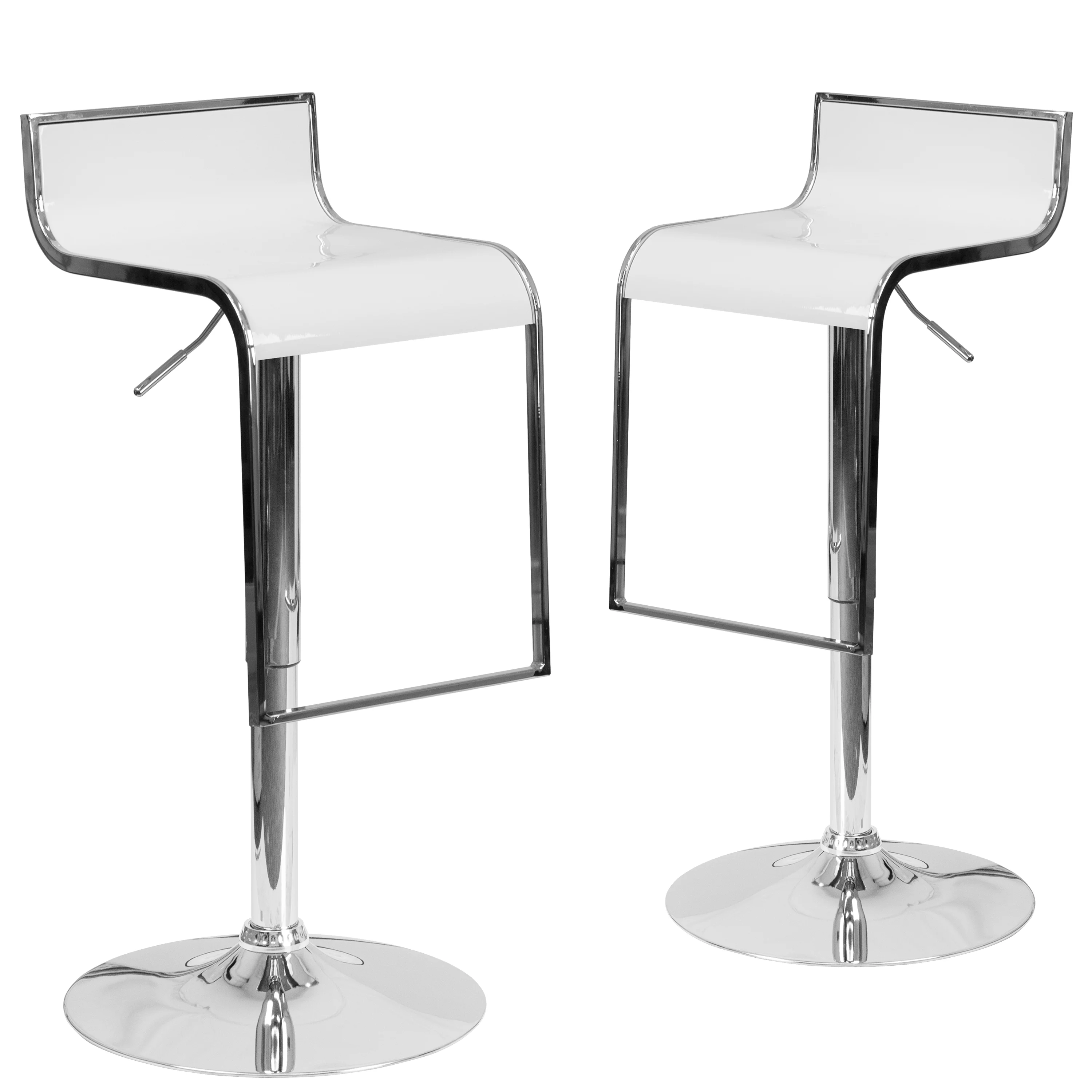 Flash Furniture Jefferson 2 Pk. Contemporary White Plastic Adjustable Height Barstool with Chrome Drop Frame