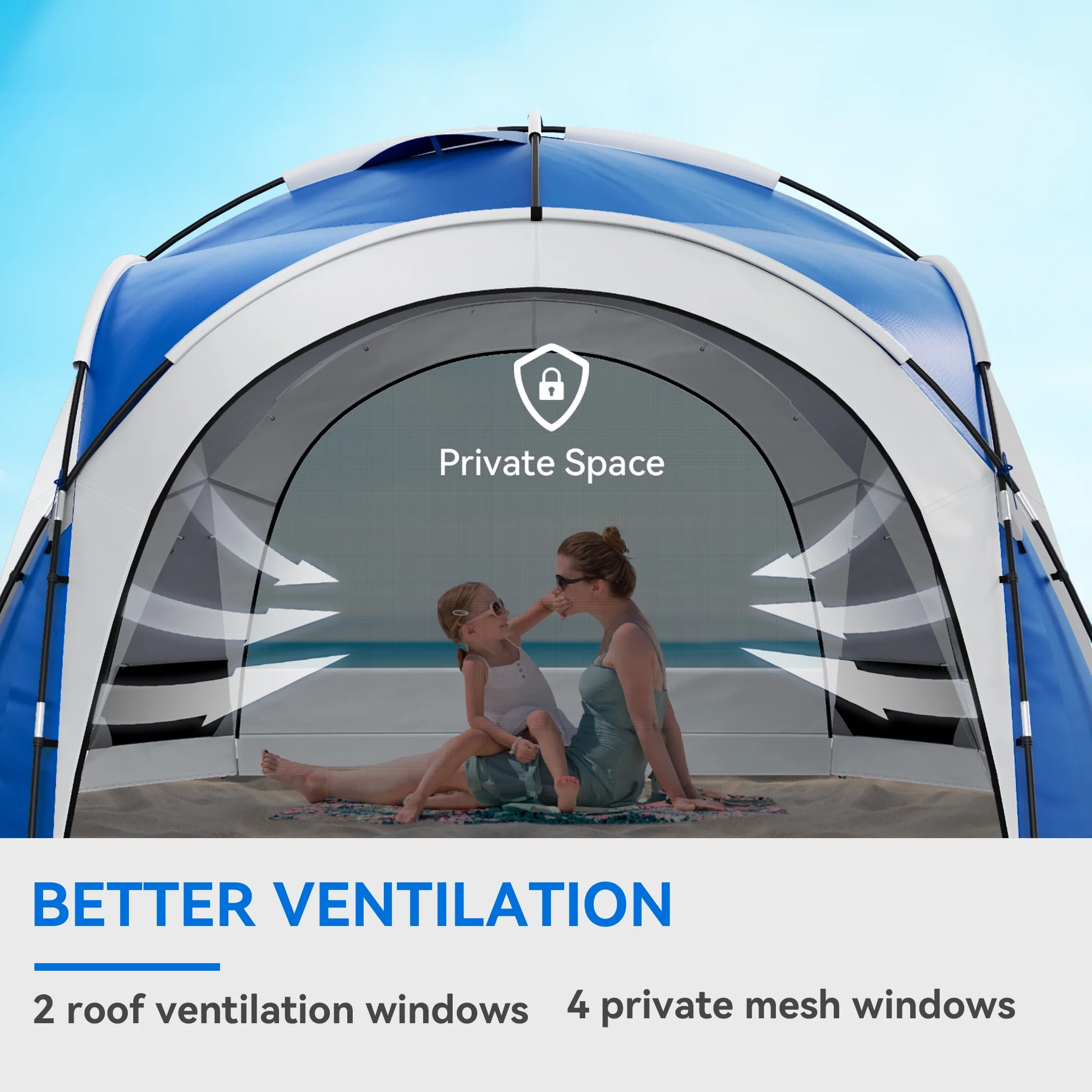 Dextrus Portable Beach Tent,10-Person Beach Tent Sun Shelter,UPF 50+ UV Protection Portable Rainproof Beach Tent for Family, Fishing, Camping, 12 X 12ft,Blue