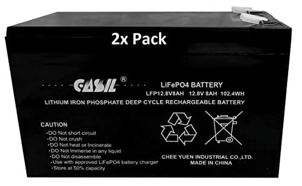Casil LFP12.8V 8AH - 12V 8AH Lithium Razor Scooter Battery for Razor Razor MX350, MX400 Electric Dirt Bike - 2 Pack