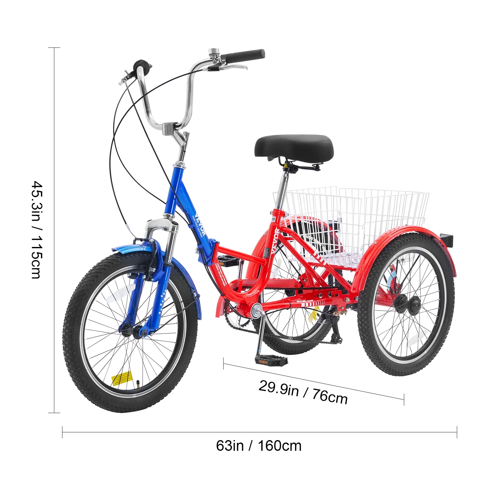 SKYSHALO Adult Folding Tricycle 20“ 7-Speed Adult 3 Wheel Trikes Carbon Steel