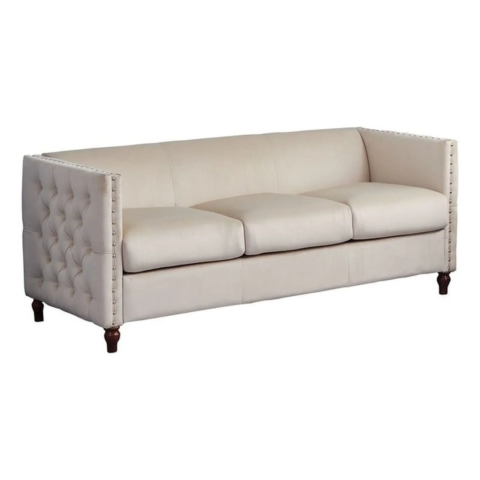 Home Square 3-Piece Set with Velvet Livingroom Sofa and 2 Chairs in Beige