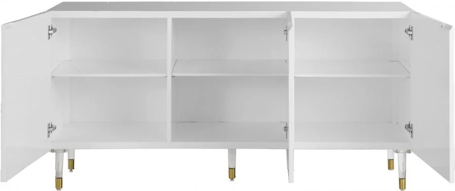 White Lacquer Sideboard/Buffet w/Acrylic Legs Meridian Furniture Starburst