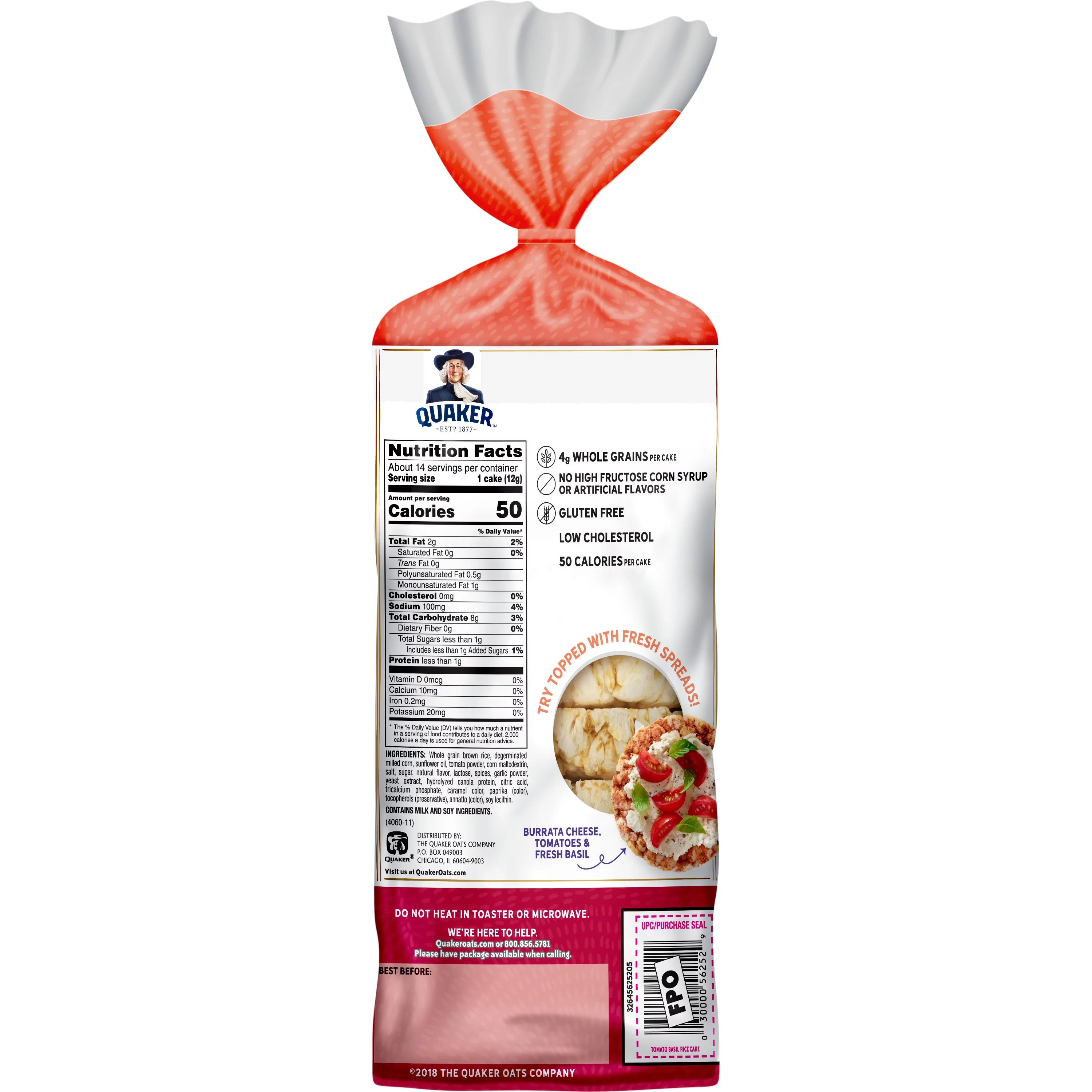 Quaker Rice Cakes, Garden Tomato & Basil, 6.1 oz