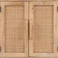 Blair Rattan Bar Cabinet, Natural with White Marble Top