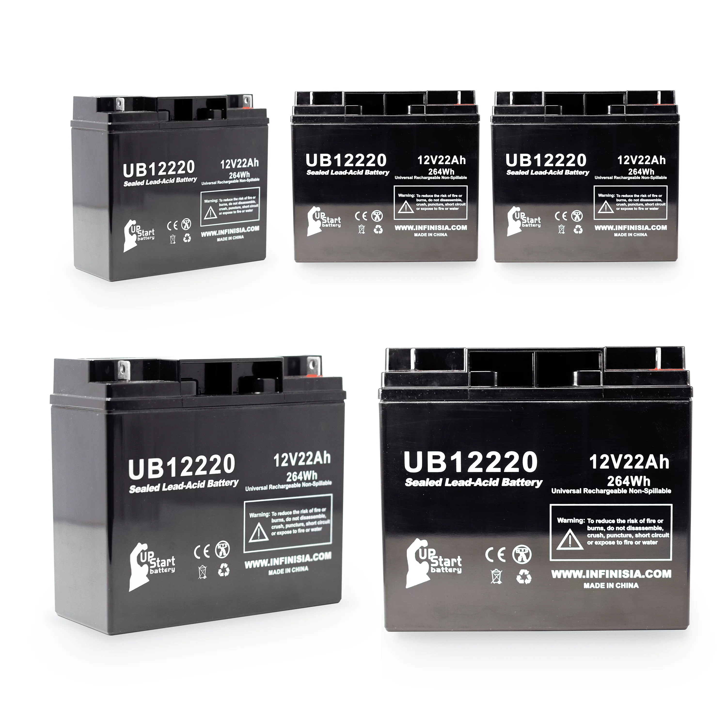 5x Pack - Compatible Golden Technology Alante Jr Battery - Replacement UB12220 Universal Sealed Lead Acid Battery (12V, 22Ah, 22000mAh, T4 Terminal, AGM, SLA)