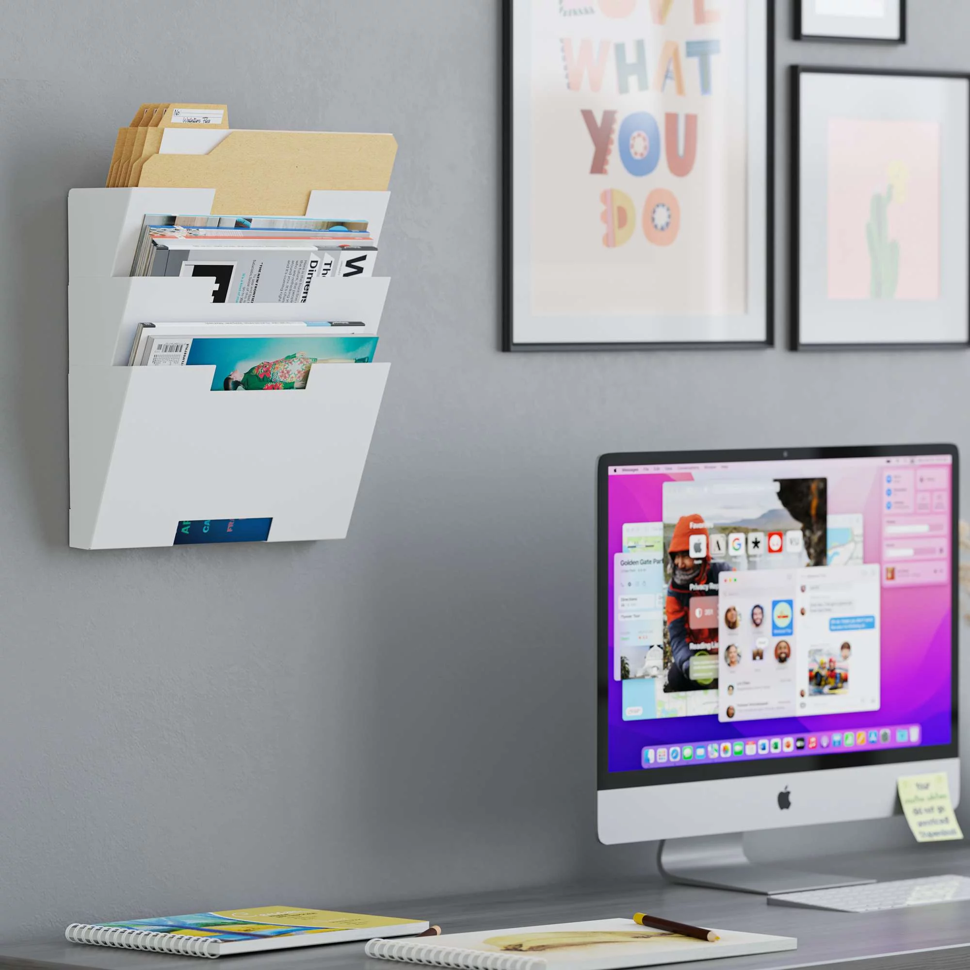 Wallniture Lisbon 3 Tier Wall Mount File Organizer Chart Holder Mail Storage Magazine Rack for Home Office School, White