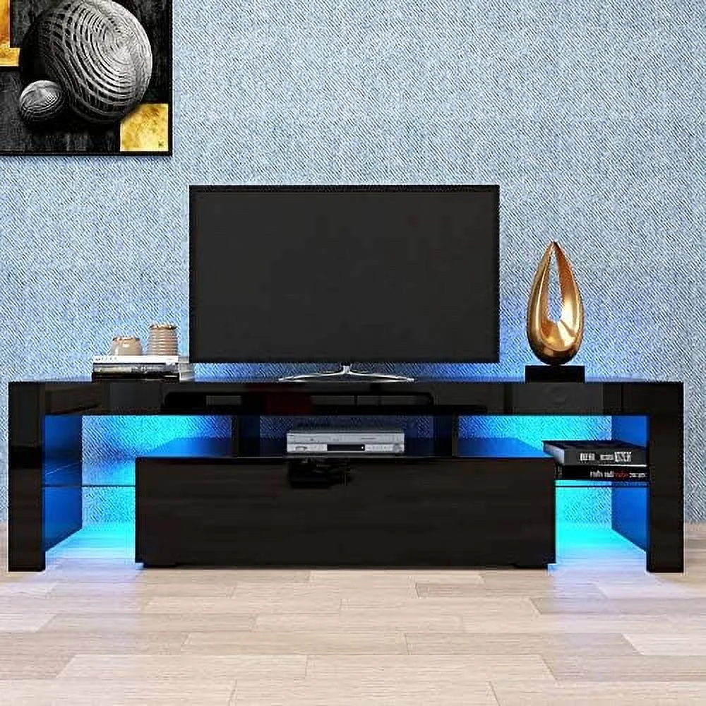 TJCGDTY LED TV Stand for 60 inch TVs  High Gloss Entertainment Center with  Drawer  Media Console Table Television Stands Cabinet Desk