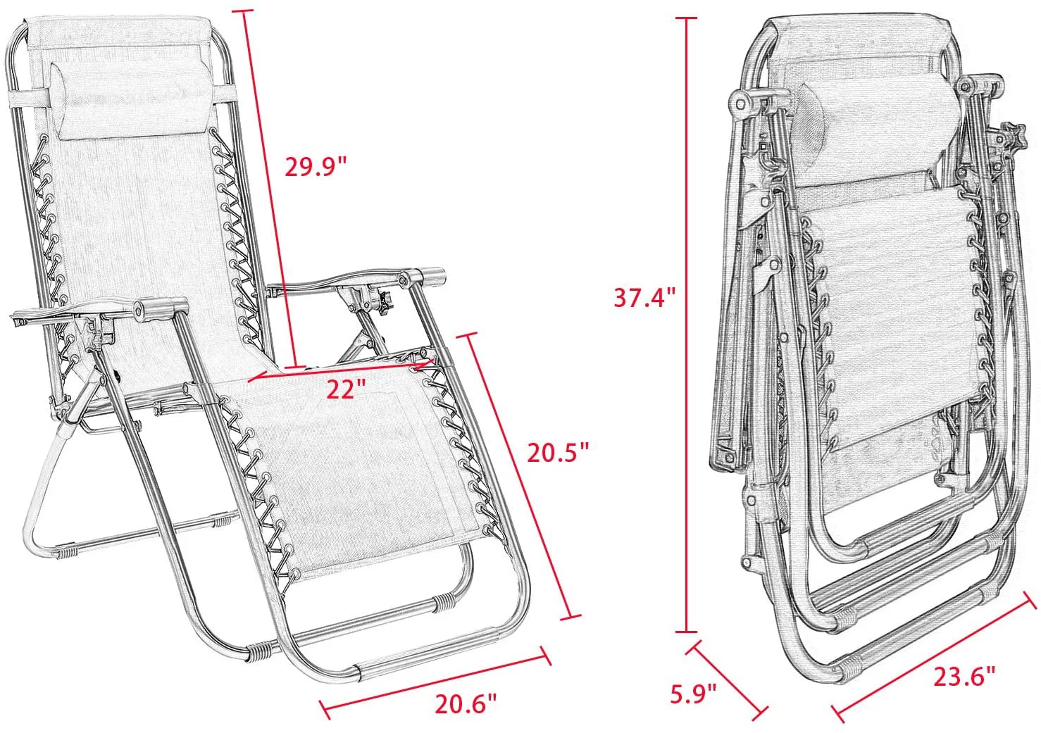 Zero Gravity Chair Patio Folding Lawn Lounge Chairs Outdoor Lounge Gravity Chair Camp Reclining Lounge Chair with Cup Holder Pillows for Poolside Backyard and Beach Set of 2 (Red)