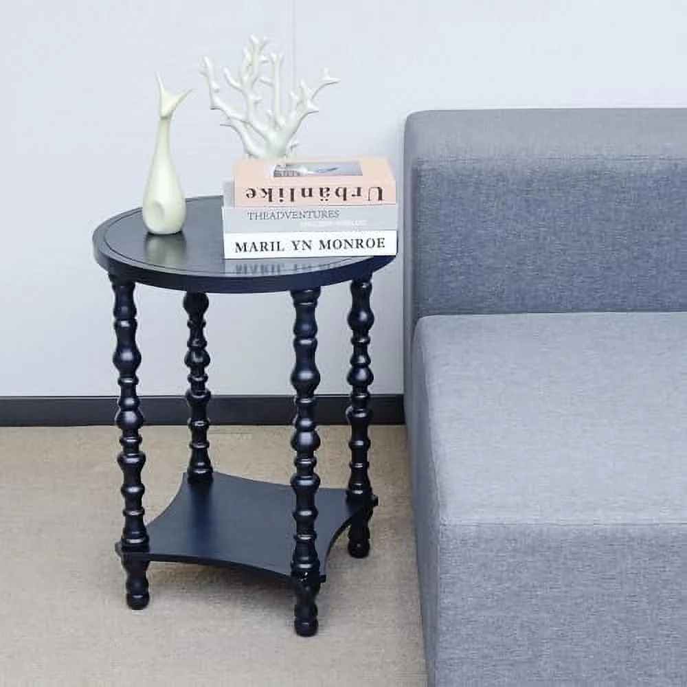 HBLUKDL French Country End Table  Rustic Farmhouse Round   Wood Accent End Sable with    Vintage  for Living Room  Bedroom  Small Spaces (Grey)