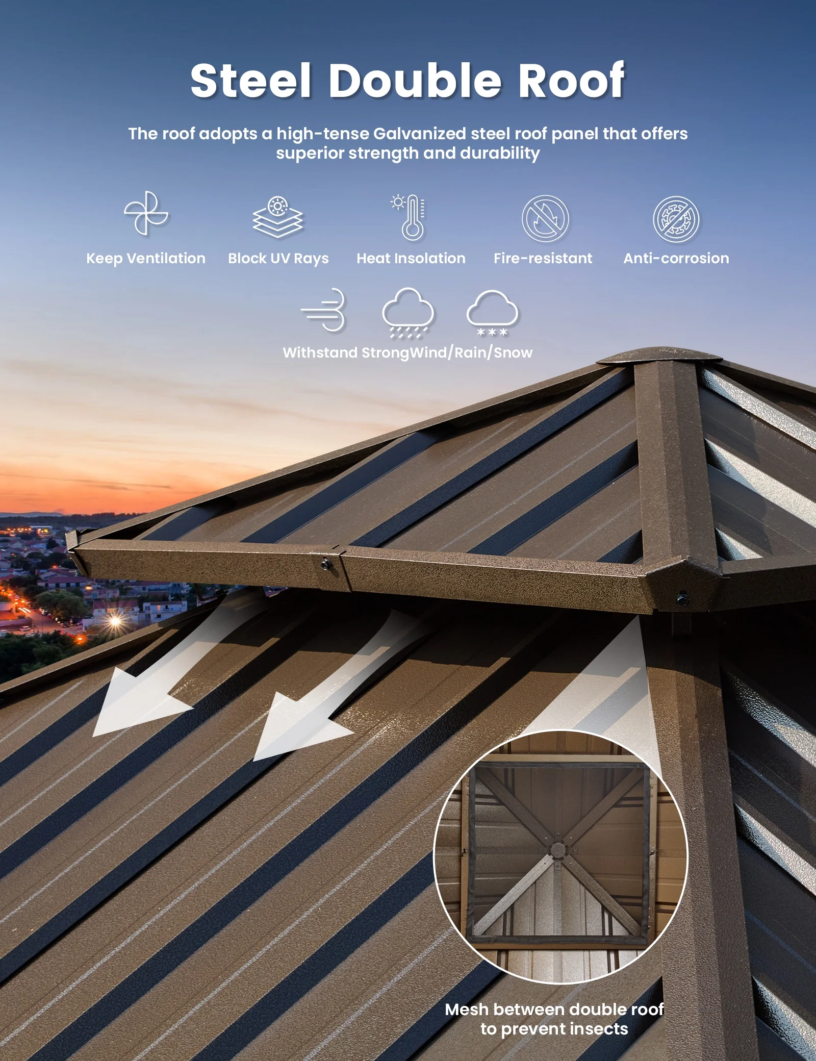 Richryce 12' X 12' Hardtop Gazebo Aluminum Frame Gazebo with Galvanized Steel Double Roof