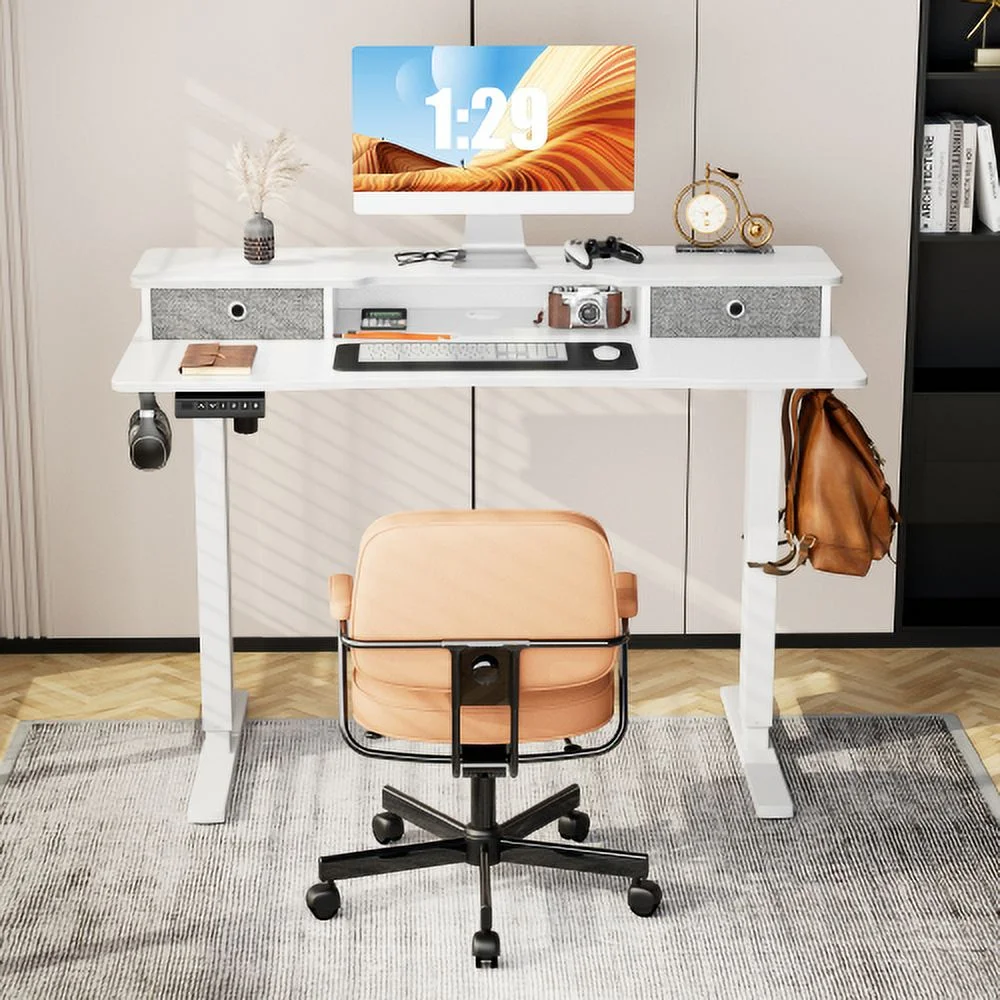 DremFaryoyo Home Office Height Adjustable Electric Standing Desk with   Double Drawer
