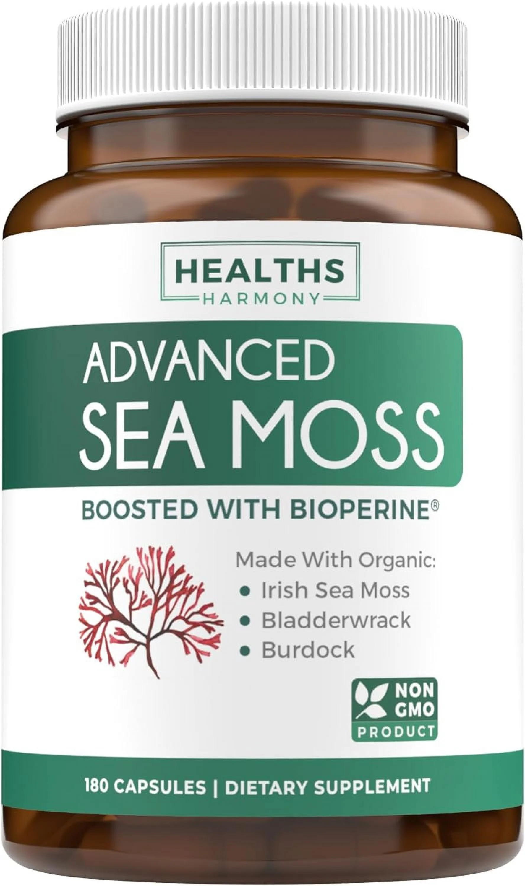 Advanced Irish Sea Moss (Non-GMO) Supports Digestion & Immune Health - Organic & Vegan Ingredients (180 Capsules)