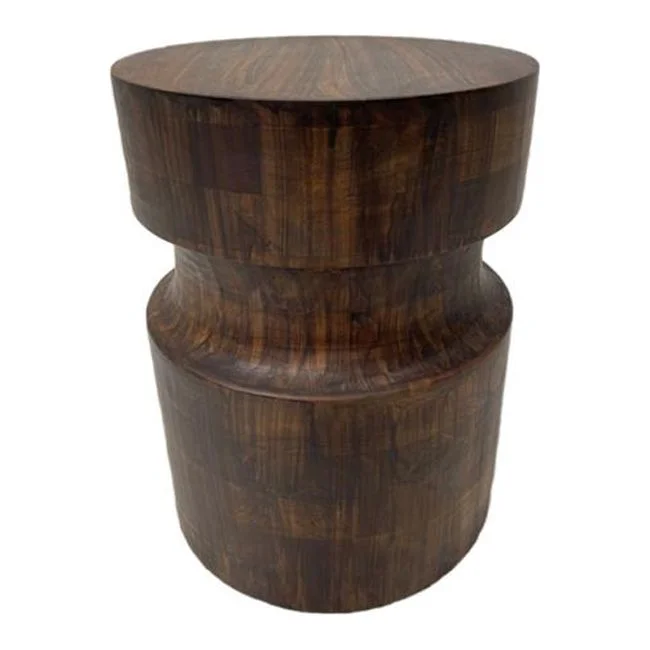HomeRoots 517818 16 x 12 x 12 in. Brown Solid Wood Drum End Table