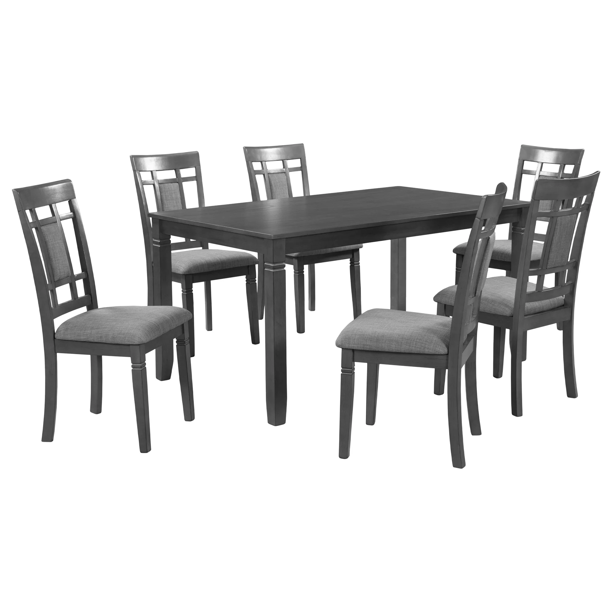 CoSoTower 7-Piece Farmhouse Rustic Wooden Dining Table Set Kitchen Furniture Set with 6 Padded Dining Chairs, Gray