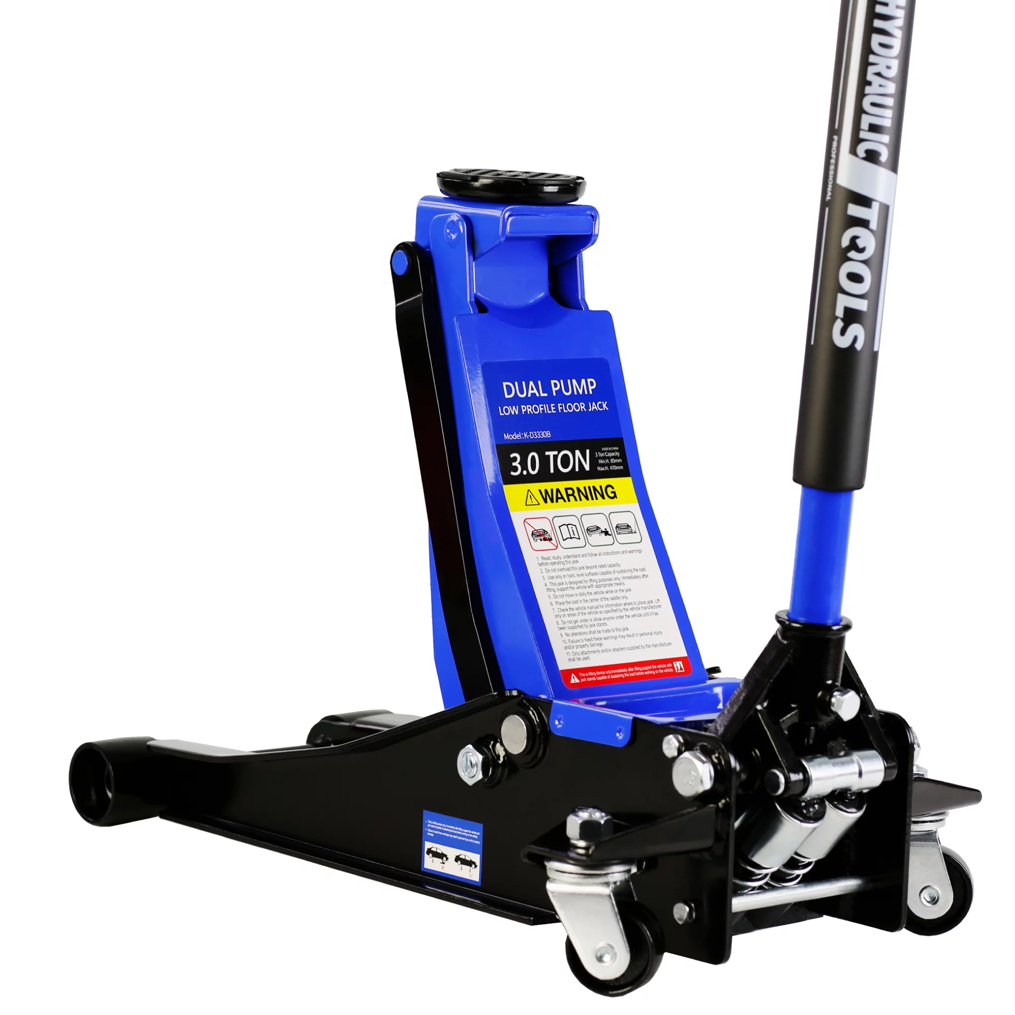3-Ton (6600 lb) Hydraulic Low Profile Steel Racing Floor Jack with Dual Piston Quick Lift Pump, Blue, Lifting Range 3.3
