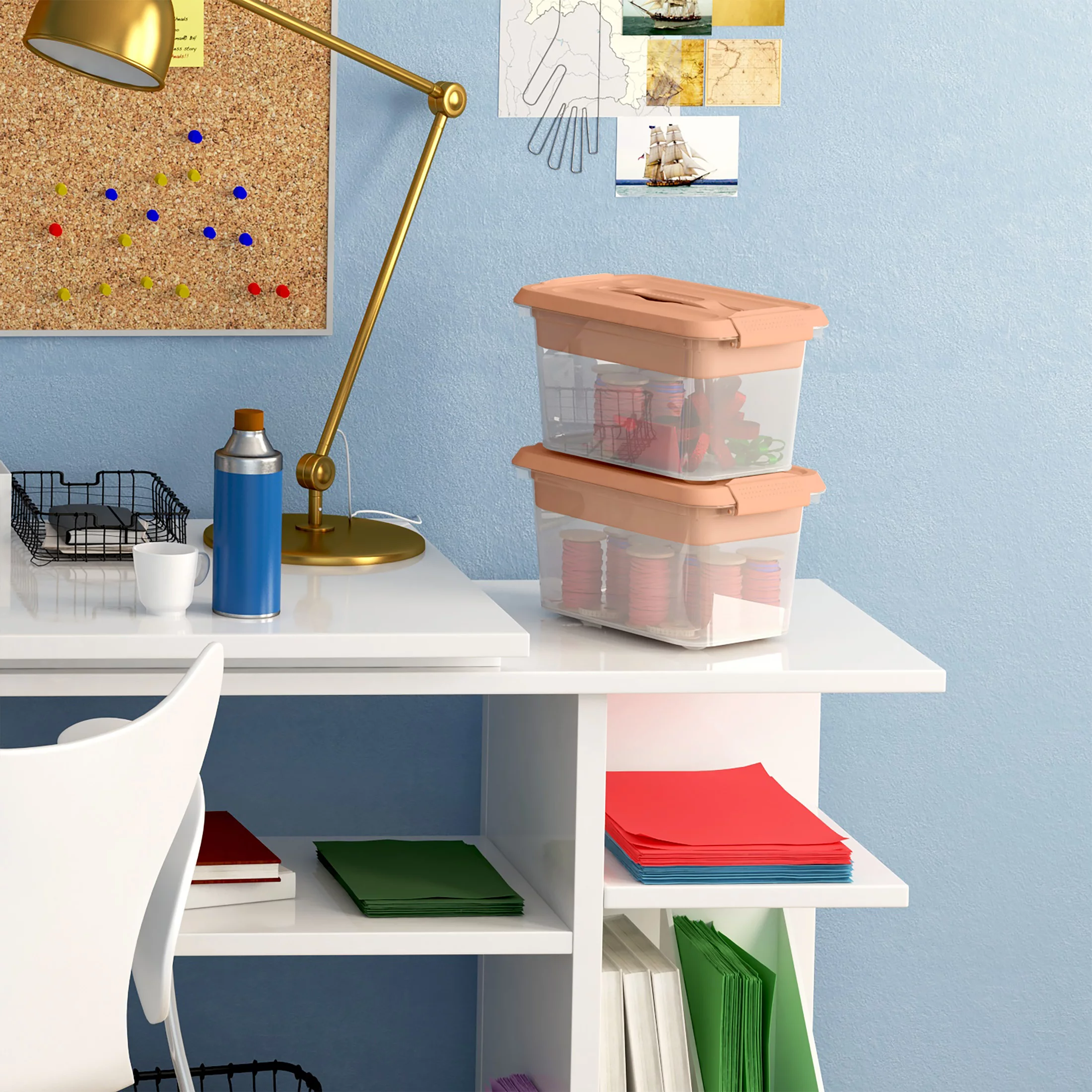 Pen + Gear 6.2-Quart Plastic Latch Storage Box File Organizer, Icy Peach