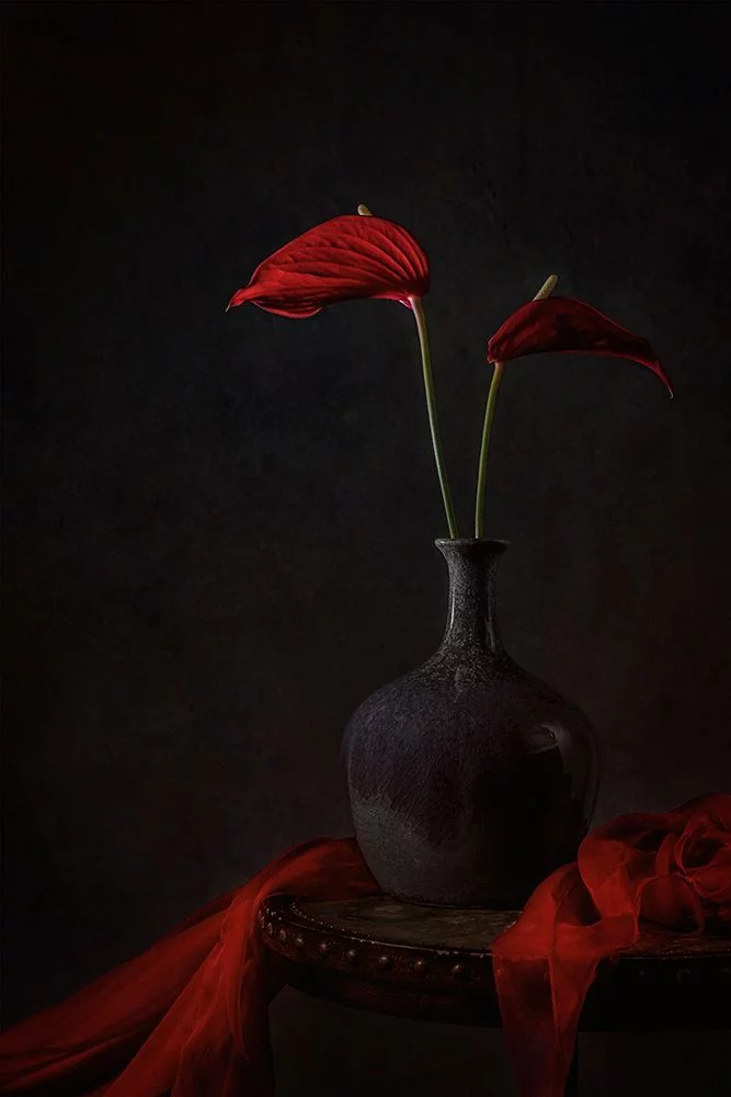 Jacobs, Lydia 11x14 Black Ornate Wood Framed with Double Matting Museum Art Print Titled - Tropical Anthurium