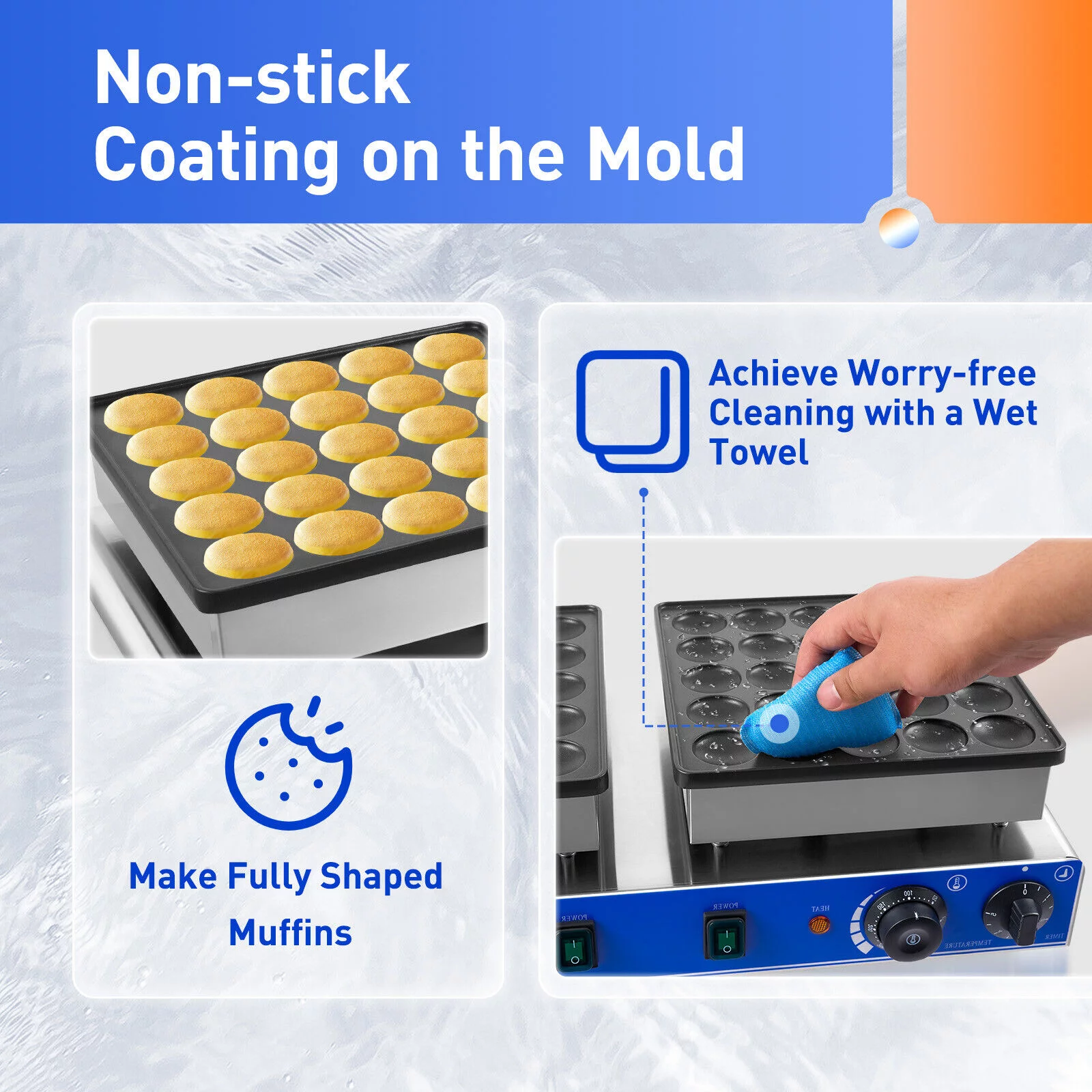 Miumaeov Commercial Waffle Maker Machine 50pcs 1.8'' Mini Dutch Pancakes Maker Nonstick Electric Waffle Baker