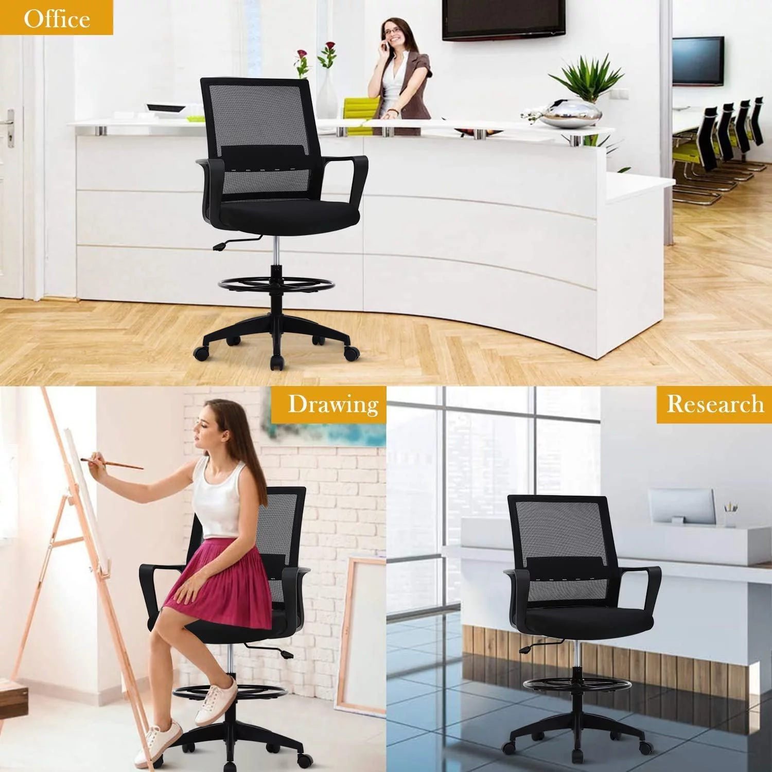 Drafting Chair Office Chair Mesh Computer Chair Swivel Task Desk Chair