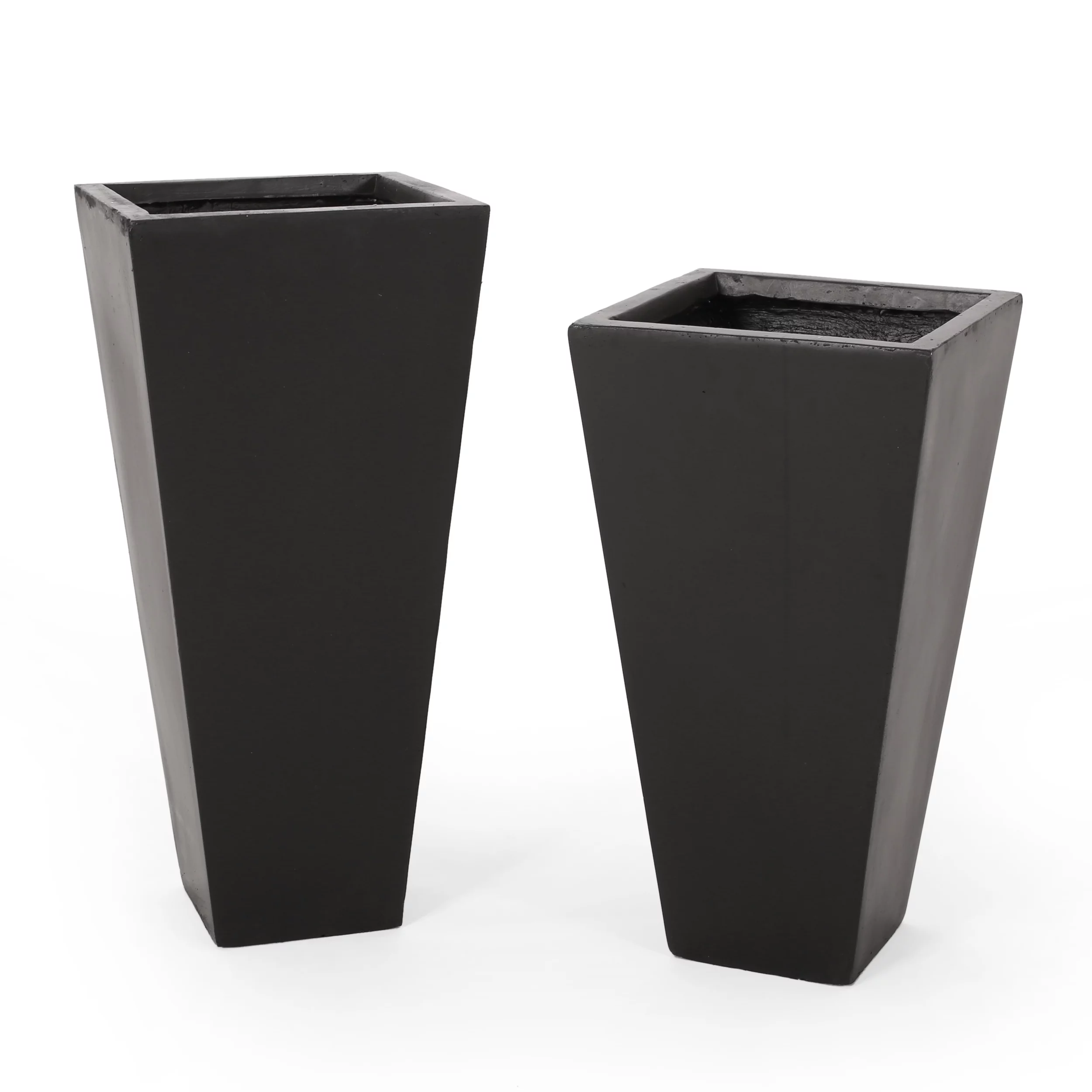 Bailor Outdoor Cast Stone Planter Set, Matte Black