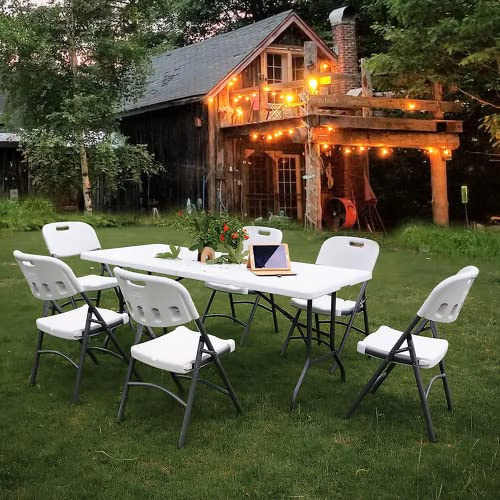 Magshion Plastic Folding Table 6ft Indoor Outdoor Rectangle Heavy Duty Foldable Table with Handle for Parties Backyard Events White