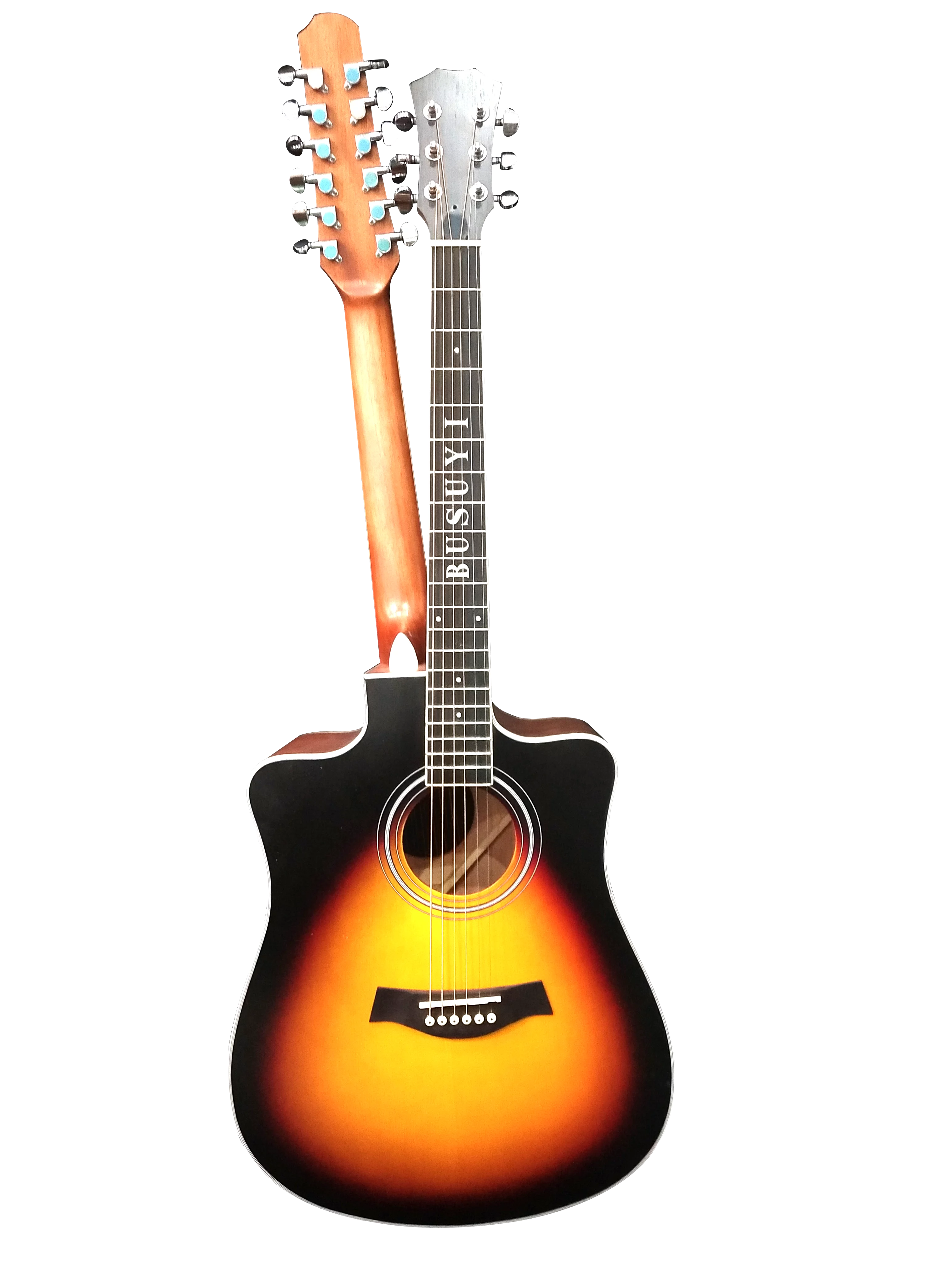 12 String Acoustic / 6 String Acoustic, Double Sided, Dreadnought, Travel, Busuyi Guitar, (Sunset) All Levels