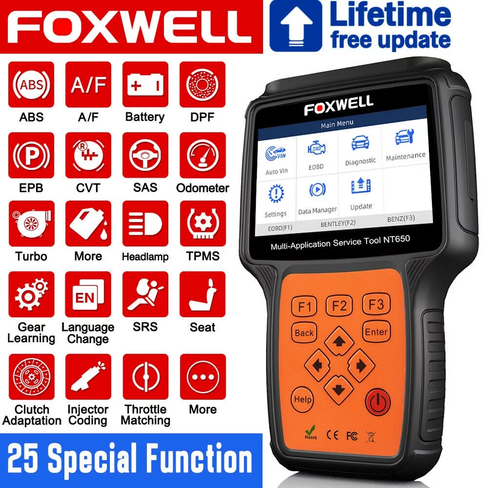 FOXWELL NT650 Elite Automotive OBD2 Scanner ABS Airbag Engine Code Reader with SAS EPB DPF EPS TPMS TPS 25 Special Functions