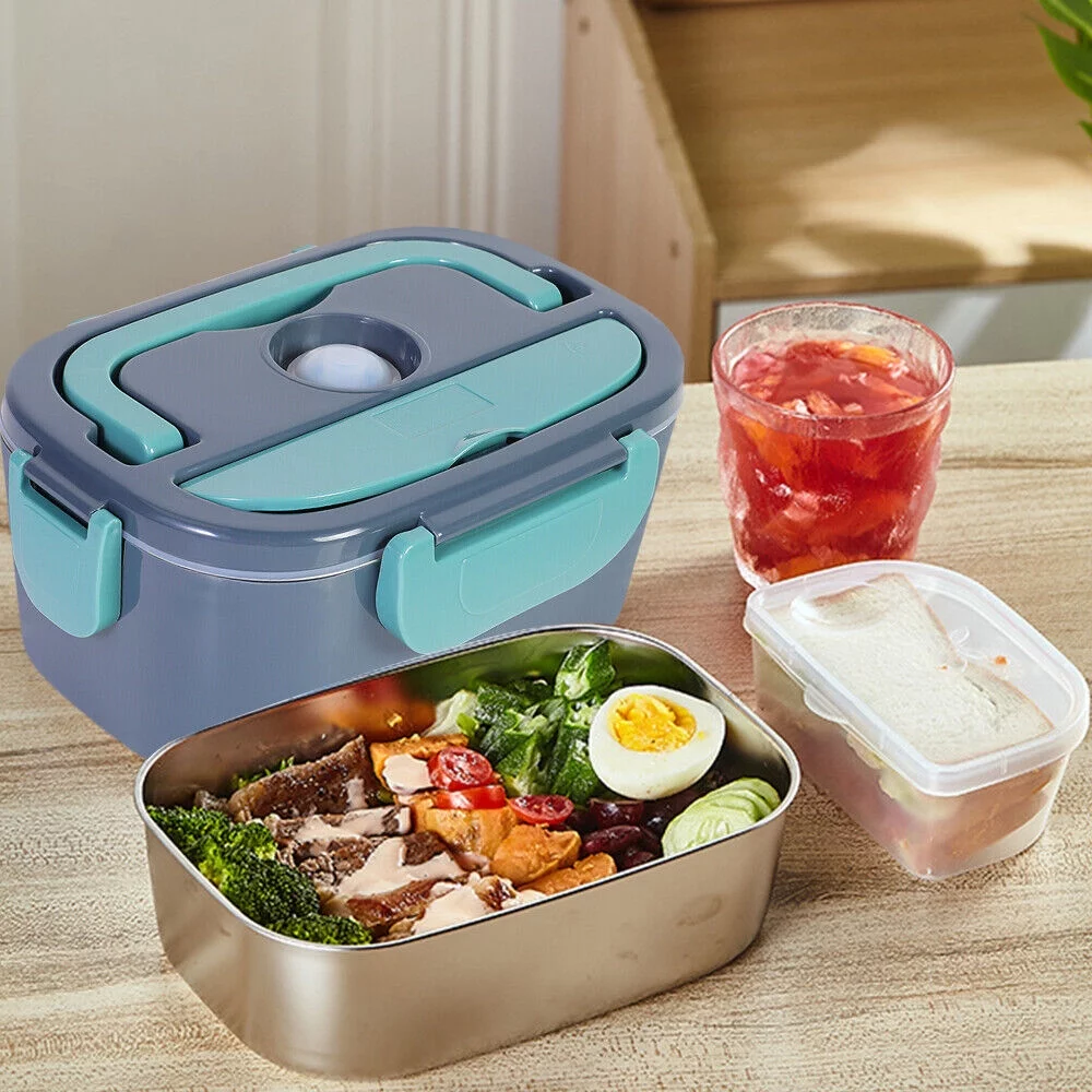 Jahy2Tech Convenient Heating 12V/110V Electric Lunch Box Food Warmer Stainless Steel Container Car/Home Portable