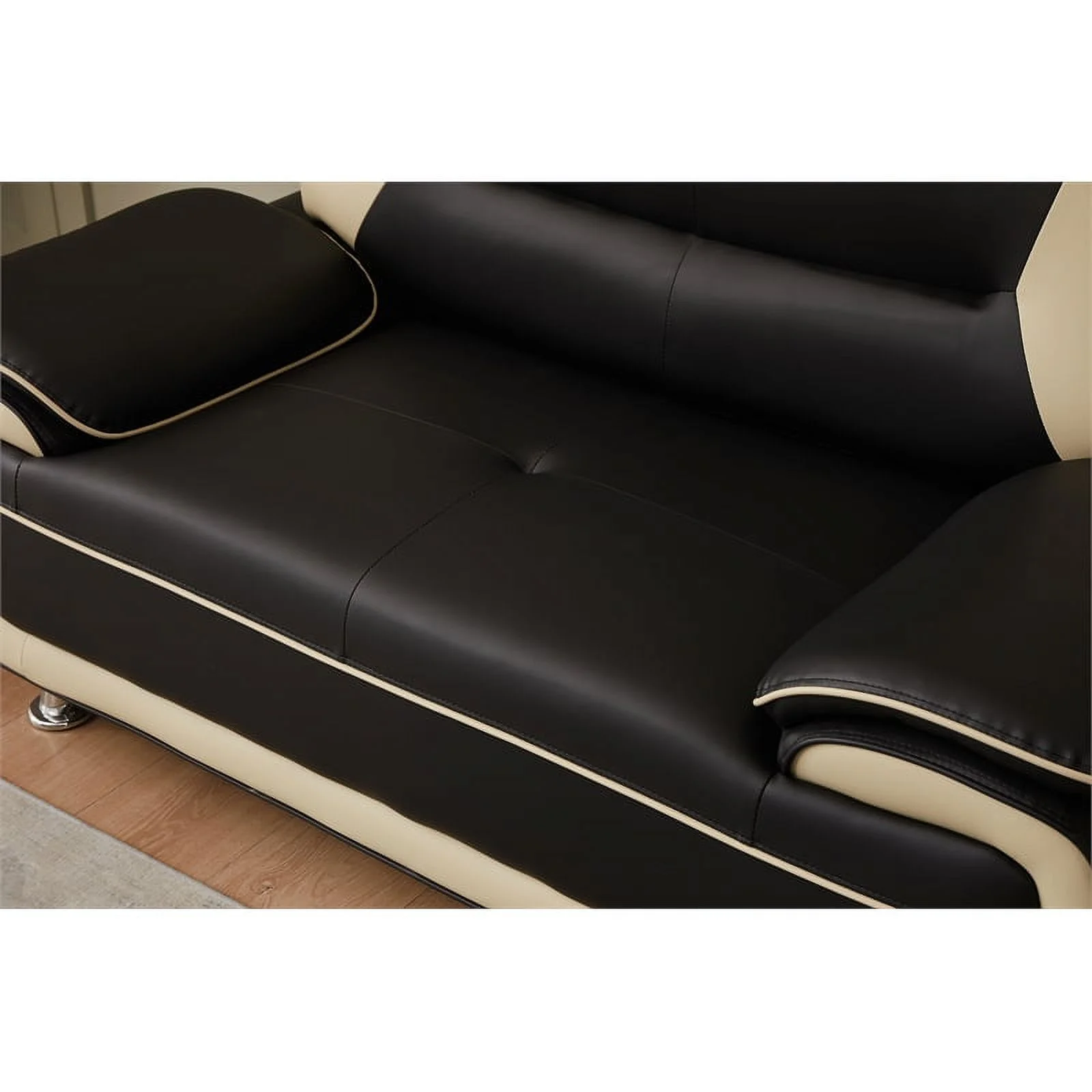 Home Square 2-Piece Set with Faux Leather Loveseat and Chair in Black & Beige