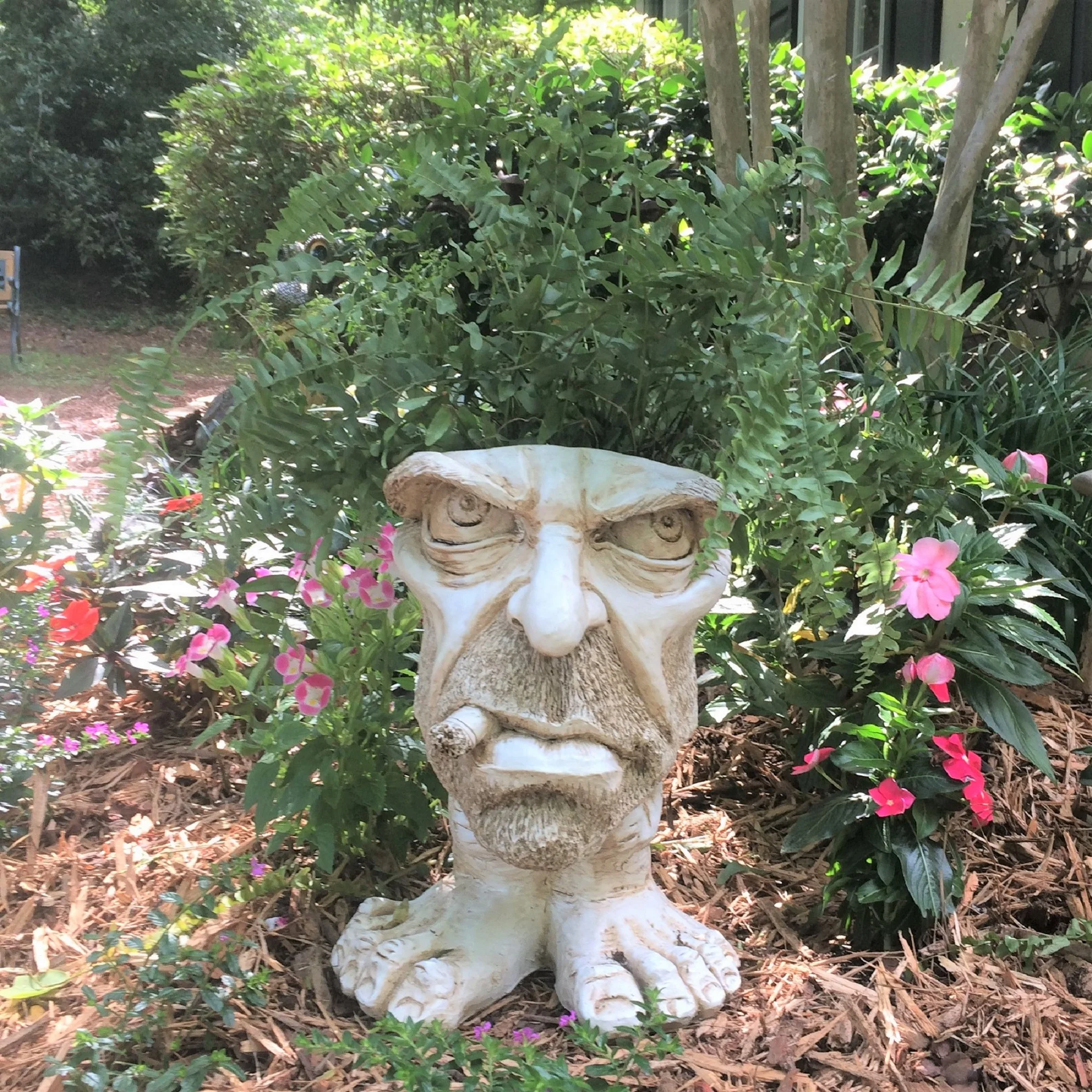 Homestyles Antique White 13 in. Uncle Carmine the Muggly Face Humorous Statue Planter Holds 5 in. Pot