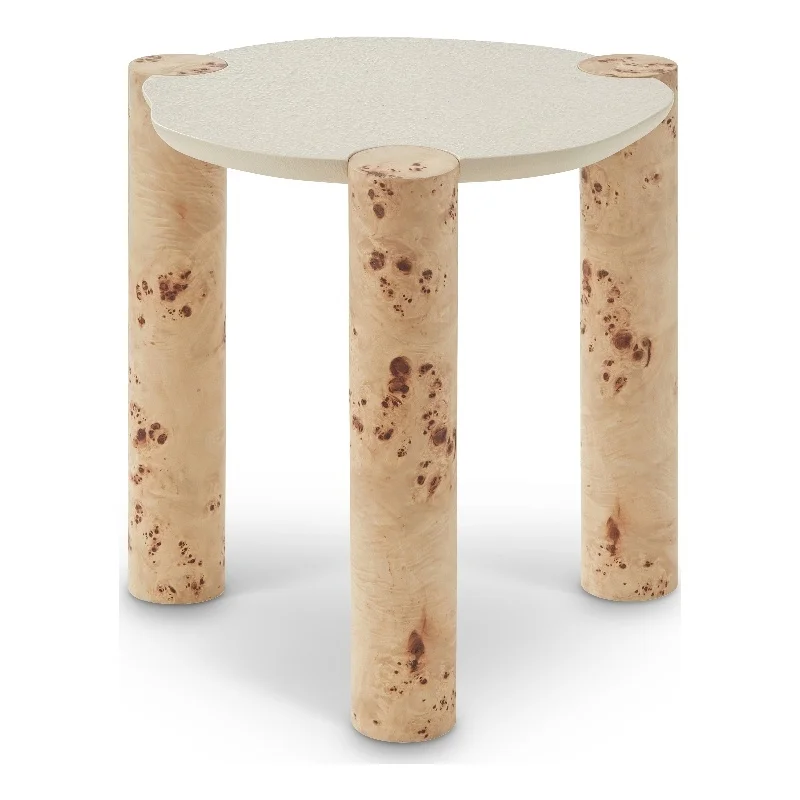 Meridian Furniture Thor Burl Wood and White Resin End Table