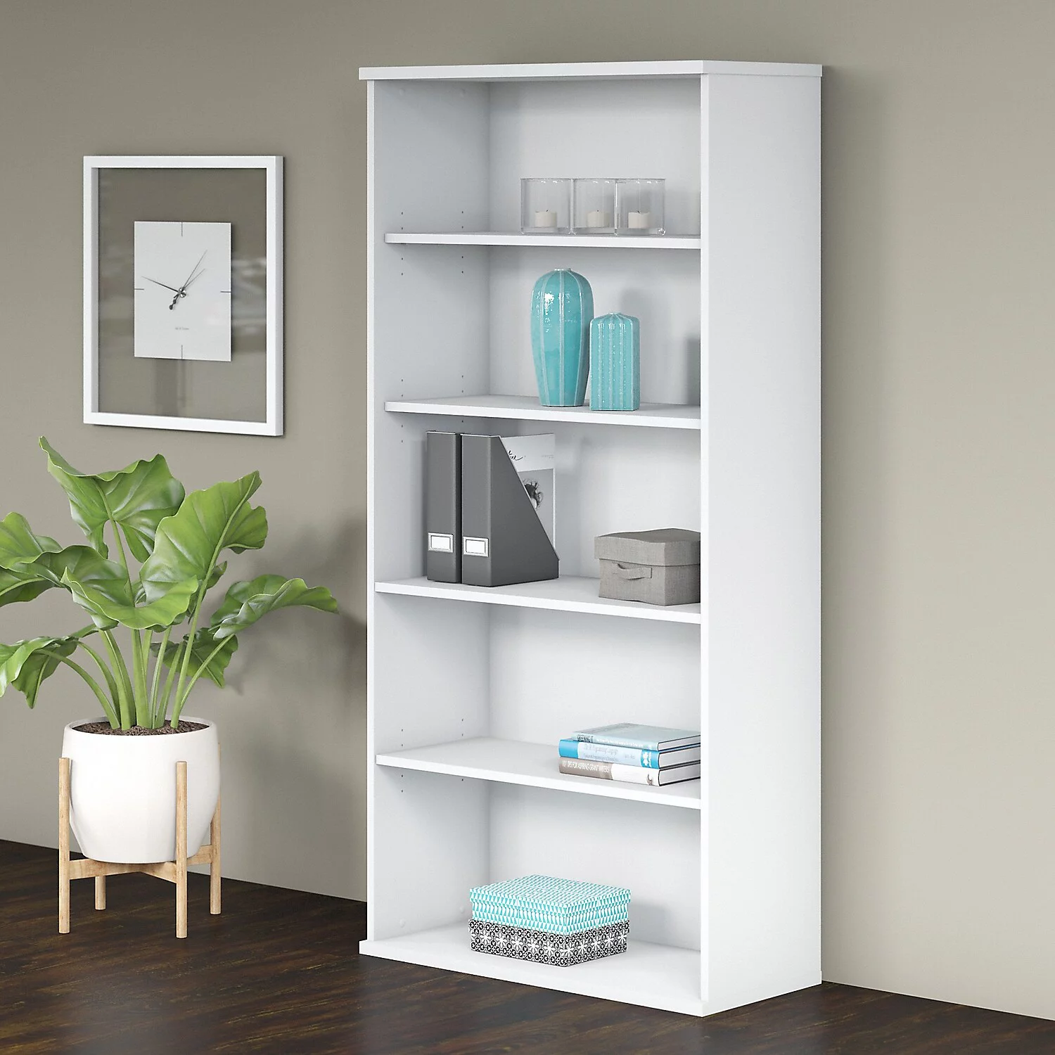 Studio C 5 Shelf Bookcase in White - Engineered Wood