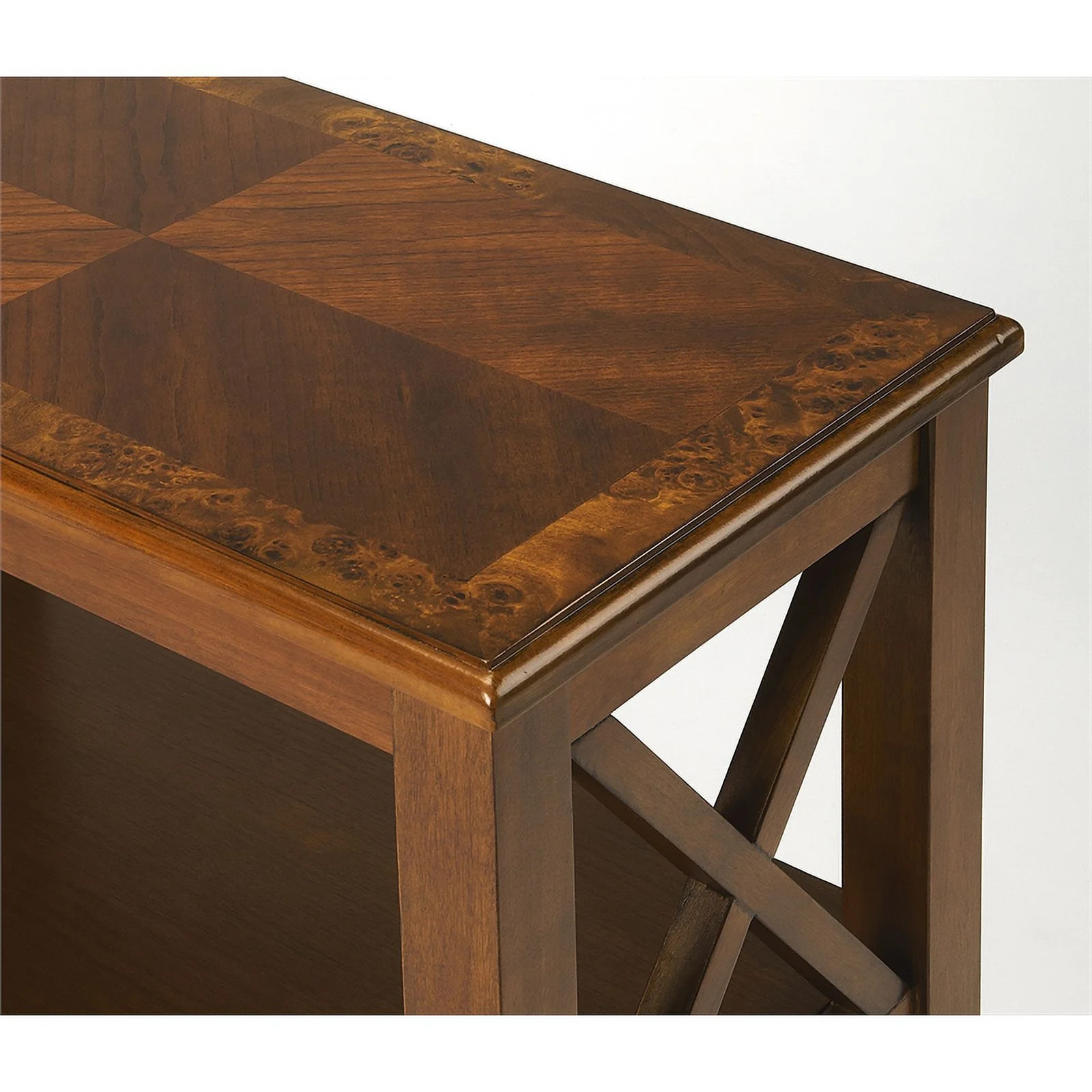 Bowery Hill Transitional Wooden Olive Ash Burl Bookcase in Maple