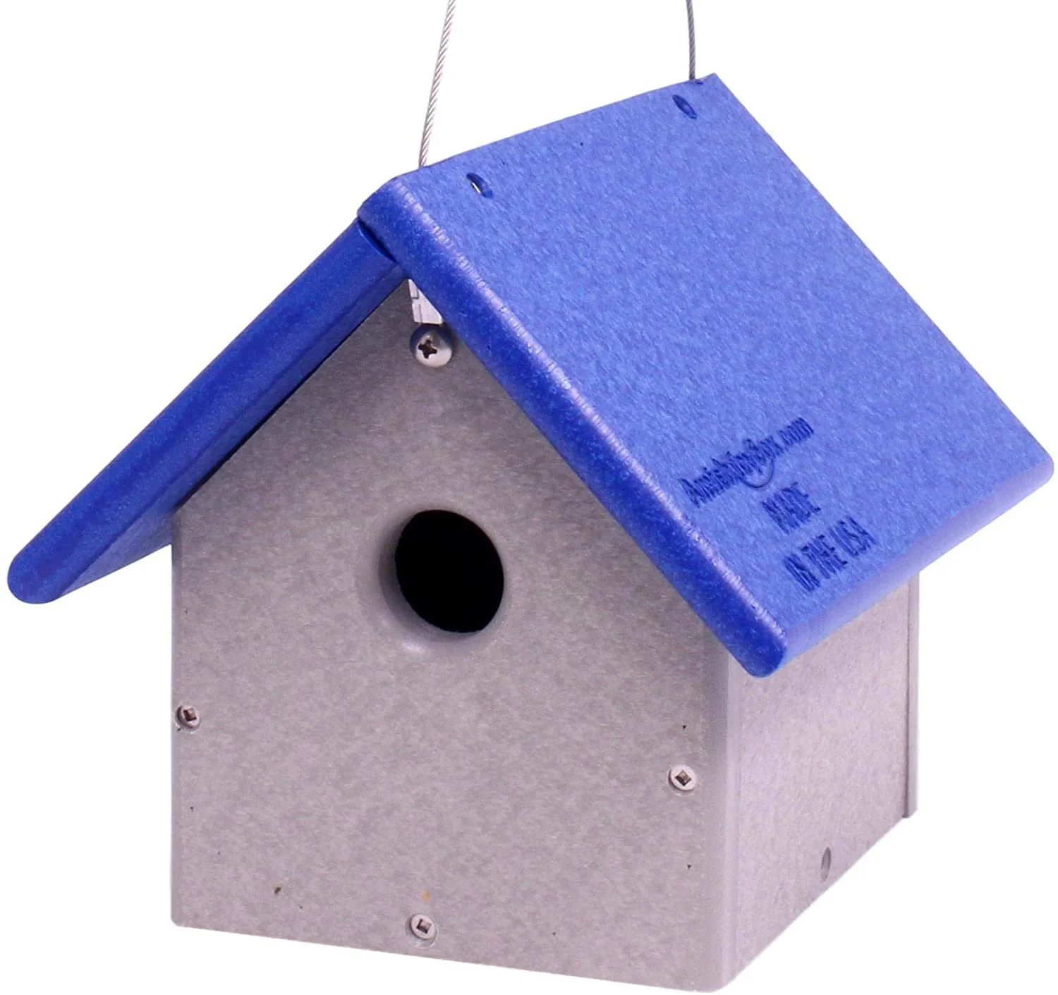 Amish-Made Chickadee or Wren House, Poly Lumber Bird House Blue/Light Gray