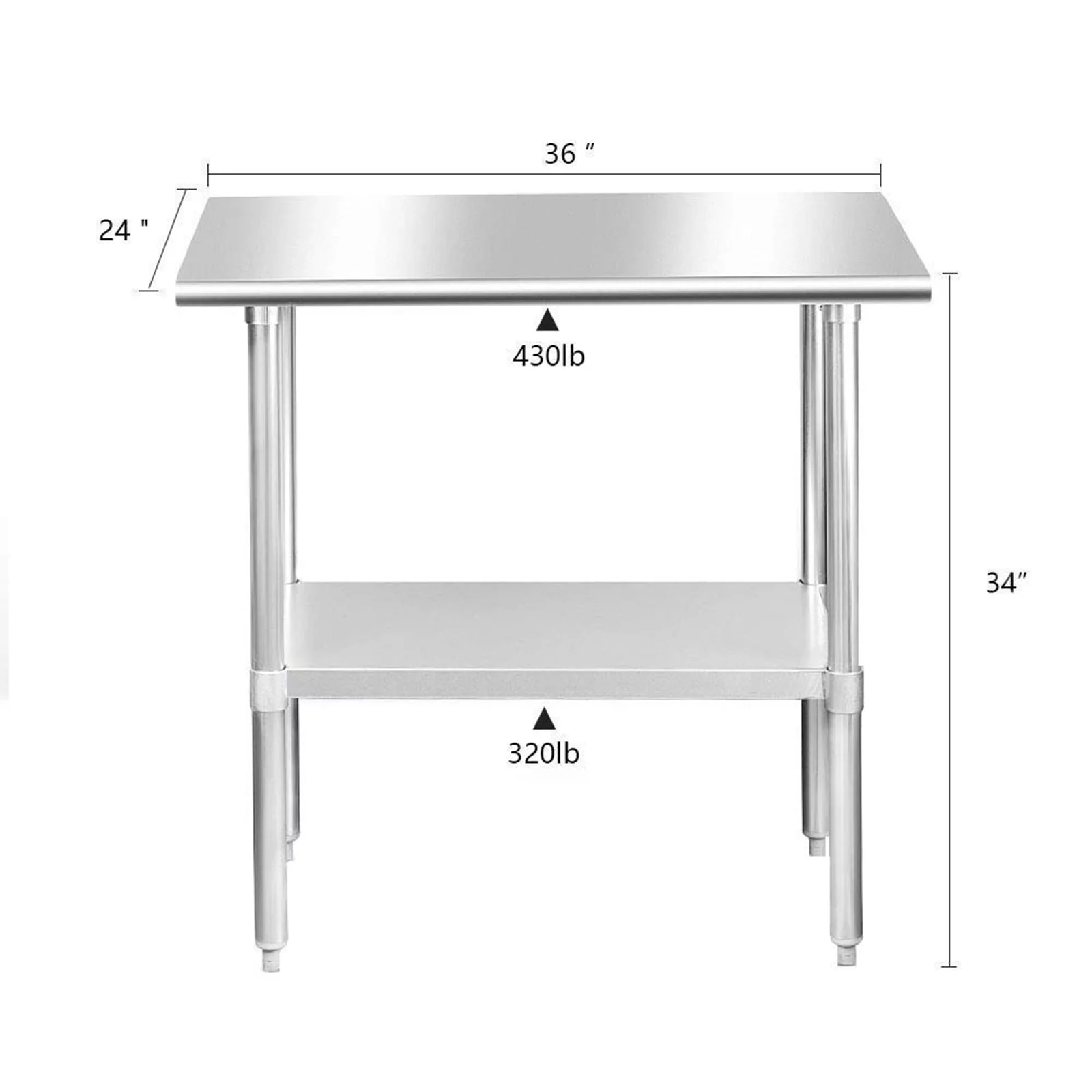 Stainless Steel Work Table for Prep & Work 24 x 36 Inches Heavy Duty Table with Undershelf and Galvanized Legs for Restaurant, Home and Hotel