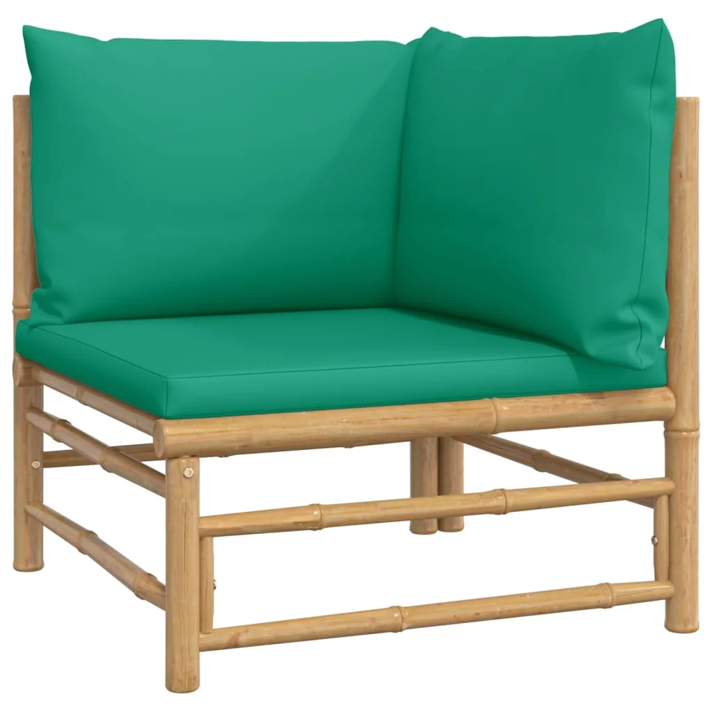 Htovila 3 Piece Patio Set with Green Cushions Bamboo