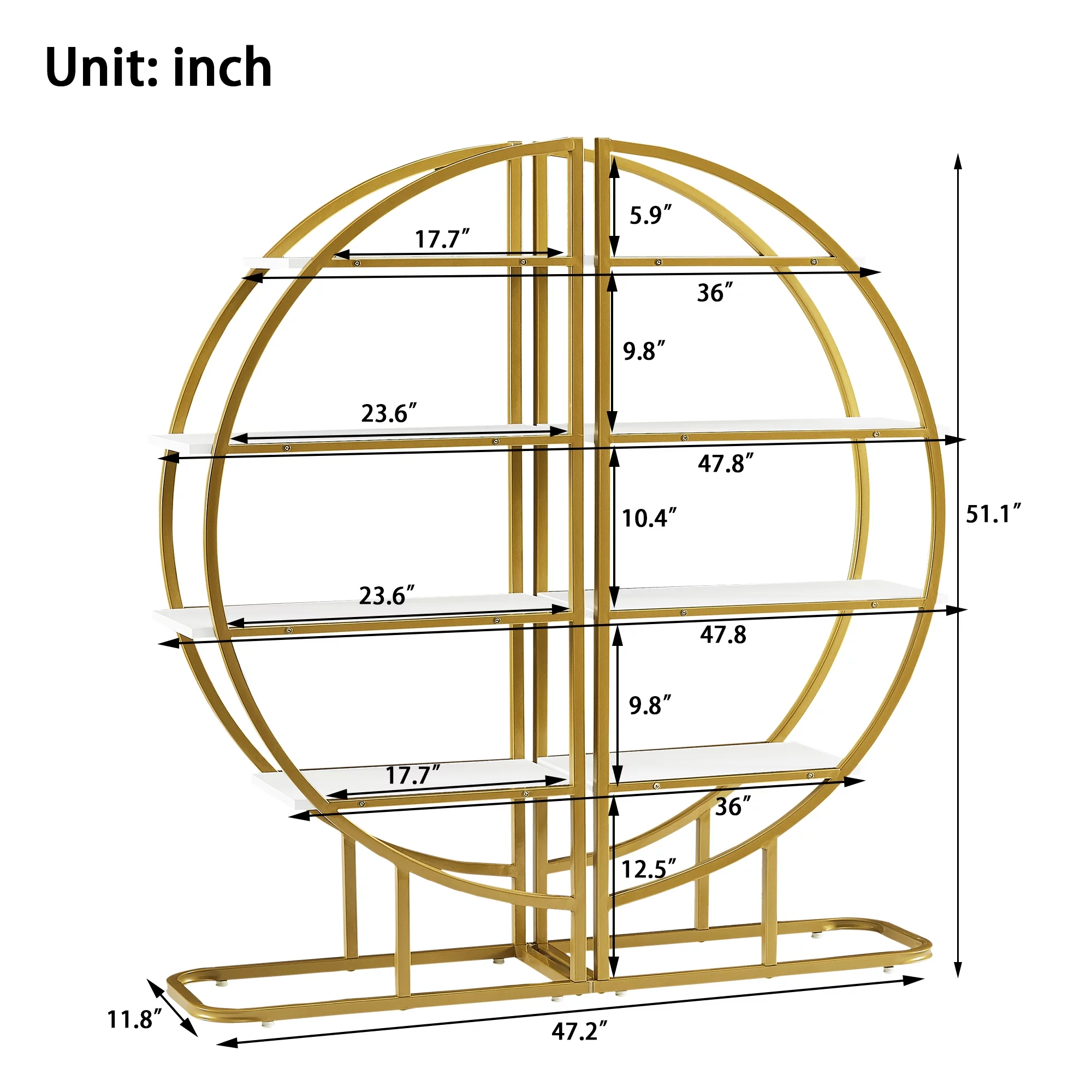 Euroco 4 Tiers Bookshelf Round Shape Display Shelf with Metal Frame, 51