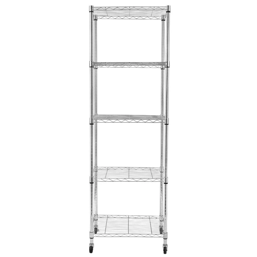5 Tier Wire Shelving Unit with Wheel Heavy Duty Storage Shelves Adjustable Utility Storage Rack for Kitchen, Living Room, Bathroom