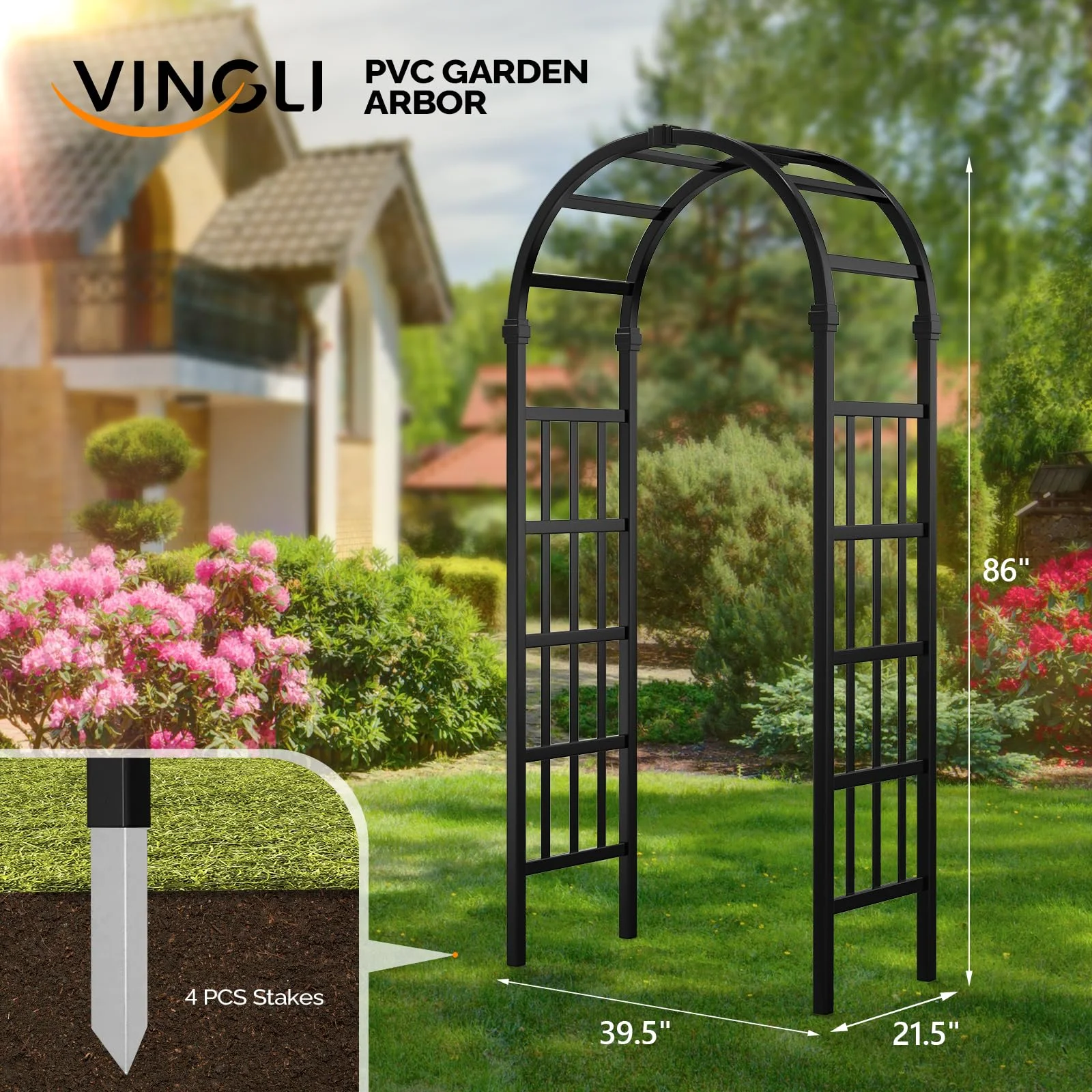Vinyl Garden Arbor, PVC Wedding Arch for Ceremony Party, Garden Trellis for Climbing Plants Outdoor, Arch Backdrop Stand for Garden, Backyard, Lawn (Black)