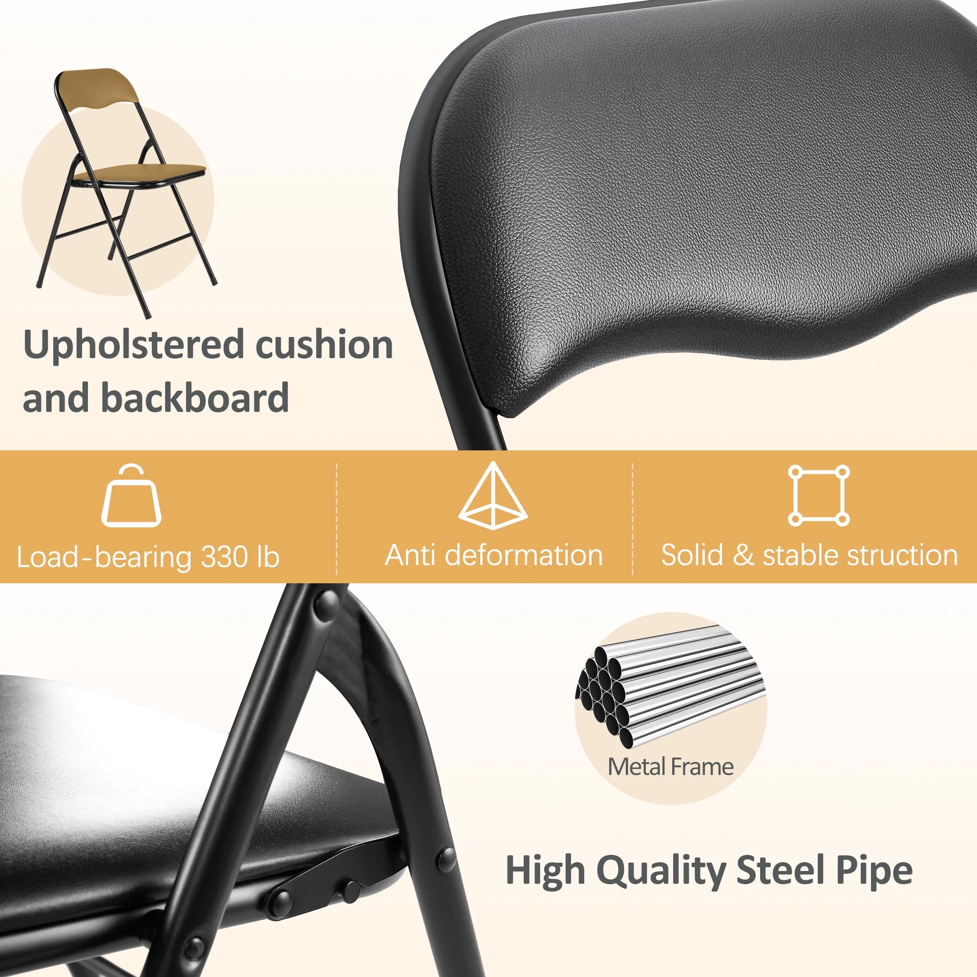 Jaxpety 6 Pack Commercial Plastic Folding Chairs Stackable Wedding Party Event Black