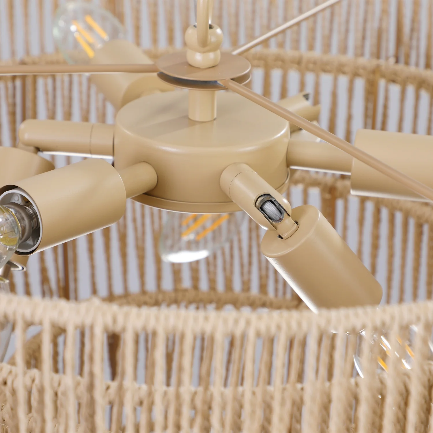 DremFaryoyo Bohemian style Woven Pendant Light 19.7 Inch Rattan Ligh Large Rattan Pendant Light with 4-Tier Rattan Chandelier--Wood