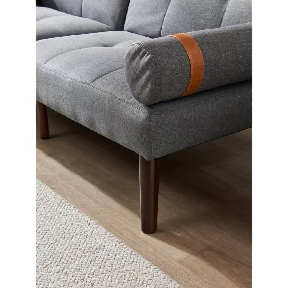 ZJbiubiuHome Convertible Sofa Bed Futon with Solid Wood Legs Linen Fabric Grey