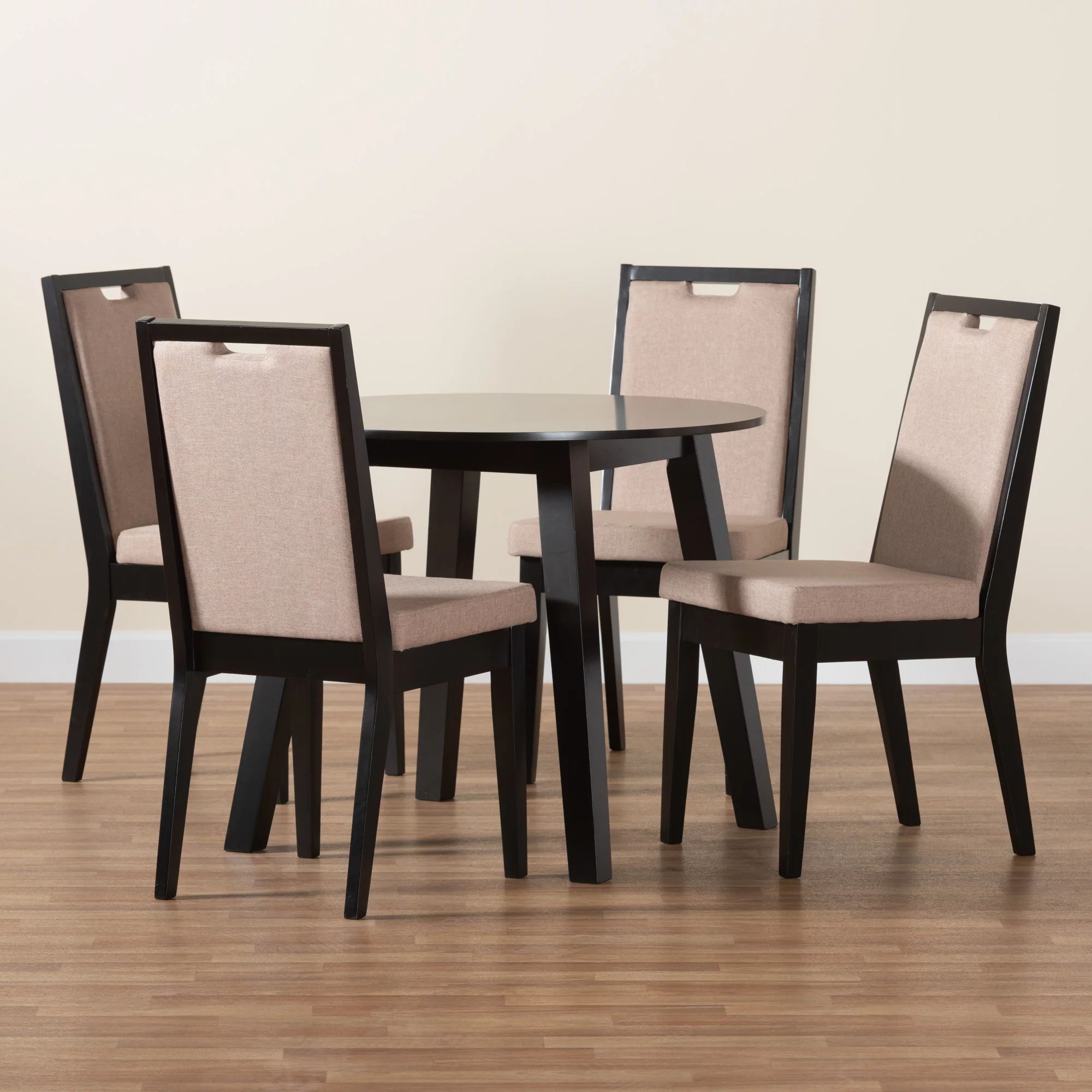 Baxton Studio Nia Modern Beige Fabric and Dark Brown Finished Wood 5-Piece Dining Set