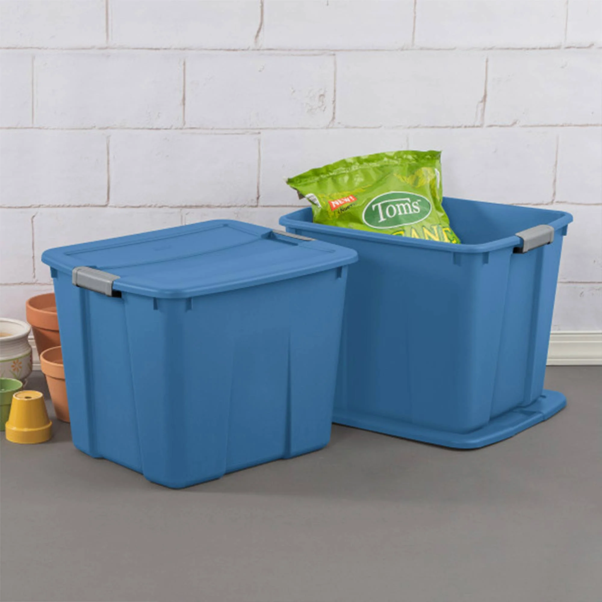 Sterilite 20 Gal Latch Tote with Handles, Blue Ash (6 Pack)