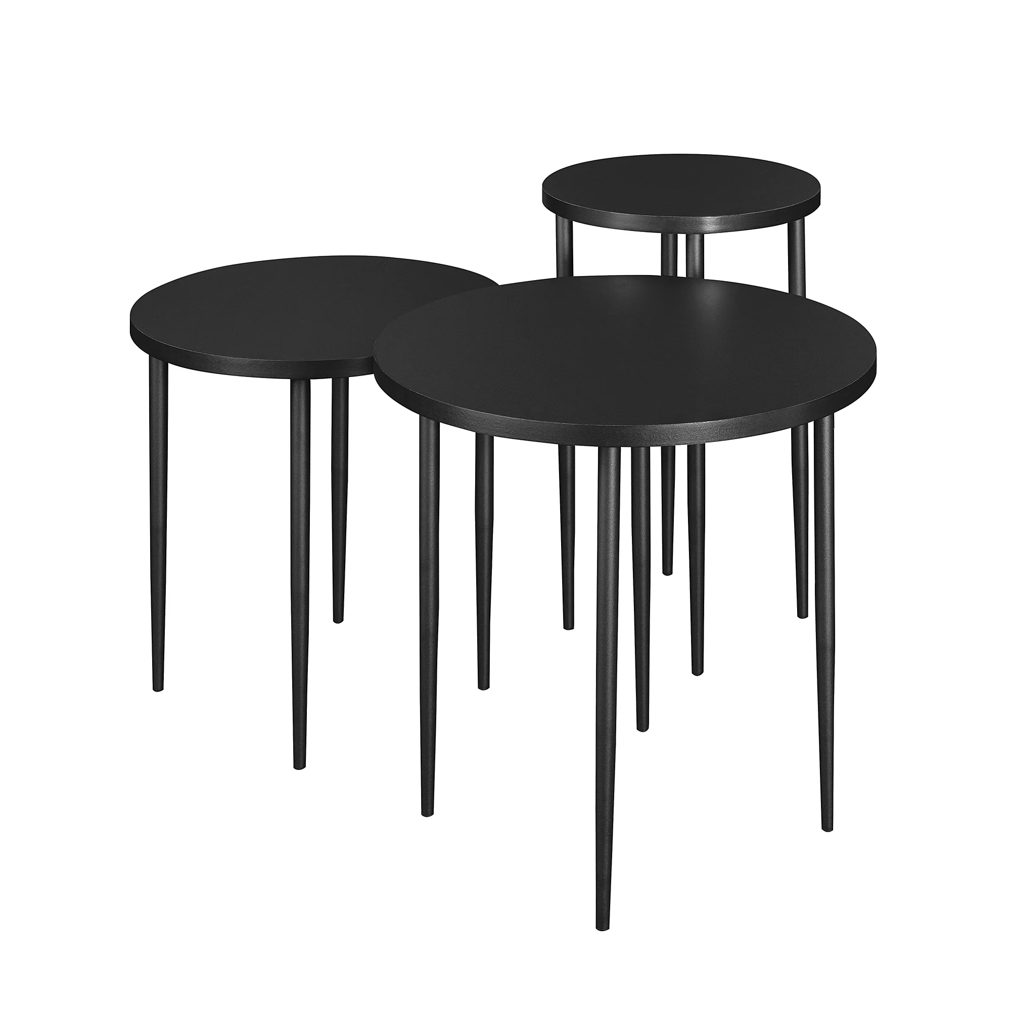Walker Edison Modern Round Nesting Coffee Tables, Set of 3, Solid Black